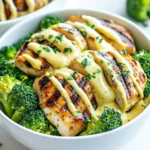 - 2 boneless, skinless chicken breasts - 2 cups broccoli florets - 1 cup heavy cream - &frac12; cup grated Parmesan cheese - 1 tablespoon olive oil (plus extra for grilling) - 1 teaspoon garlic powder - 1 teaspoon smoked paprika - Salt and freshly ground black pepper, to taste - 3 cloves fresh garlic, minced - 1 tablespoon freshly squeezed lemon juice - Fresh parsley, chopped, for garnish Gather these ingredients before you start. Having everything ready makes cooking easier. The chicken and broccoli form the main part of your bowl. The heavy cream and Parmesan give richness to the sauce. This dish is not just tasty; it also looks great. Fresh parsley adds a pop of color and taste. Make sure to use fresh garlic for the sauce. It brings a strong flavor that pairs well with the cream. The marinade for the chicken is simple but effective. It helps keep the chicken juicy and flavorful. Don't skip the smoked paprika; it adds a nice, smoky taste. When you have all your ingredients, you are ready to create a meal that is both healthy and satisfying. Enjoy the process and the delicious flavors that come together in this dish! {{ingredient_image_2}} First, gather your marinade ingredients. In a medium bowl, mix together: - 1 tablespoon olive oil - 1 teaspoon garlic powder - 1 teaspoon smoked paprika - Salt and freshly ground black pepper, to taste Stir until everything blends well. Add the chicken breasts to the bowl. Make sure each piece gets coated in the marinade. Cover the bowl and let it sit for at least 20 minutes. This step adds flavor to the chicken. Next, preheat your grill to medium-high heat. Once hot, place the marinated chicken on the grill. Cook each side for about 6-7 minutes. You want the internal temperature to reach 165&deg;F (74&deg;C). After grilling, remove the chicken and let it rest for about 5 minutes. This keeps the chicken juicy when sliced. While the chicken grills, bring a pot of salted water to a boil. Once boiling, add the 2 cups of broccoli florets. Blanch the broccoli for 2-3 minutes. You want it bright green and still crunchy. Use a slotted spoon to transfer the broccoli to a colander to drain. Set it aside for later. Now, let&rsquo;s create the garlic cream sauce. In a medium saucepan over medium heat, add another tablespoon of olive oil. Once hot, add 3 minced garlic cloves. Saut&eacute; for 1-2 minutes until fragrant, but don't let it brown. Lower the heat to medium-low and pour in 1 cup of heavy cream slowly. Stir continuously. Gradually add in &frac12; cup grated Parmesan cheese. Keep stirring until the cheese melts and the sauce is smooth. Finally, mix in 1 tablespoon of lemon juice and season with salt and pepper. To assemble your bowls, start with a generous layer of blanched broccoli at the bottom. Next, place sliced grilled chicken on top of the broccoli. Drizzle the creamy garlic sauce generously over the chicken. Finish each bowl by adding a sprinkle of freshly chopped parsley. This adds a nice pop of color. Serve your bowls right away to enjoy the fresh flavors. You can also suggest pairing them with rice or quinoa for a complete meal. - Use a clean grill: Start with a clean surface. This helps prevent sticking. - Preheat the grill: Heat to medium-high before placing chicken on it. This ensures even cooking. - Oil the grill grates: Brush olive oil on the grates. This will help achieve those perfect grill marks. - Don&rsquo;t flip too soon: Let the chicken cook for 6-7 minutes before flipping. This helps create beautiful grill lines. - Don&rsquo;t rush the garlic: Saut&eacute; garlic until fragrant, but not browned. This keeps the sauce from tasting bitter. - Add cream slowly: Pour in the heavy cream gradually. Stir constantly to create a smooth texture. - Taste as you go: Always taste your sauce. Adjust salt, pepper, or lemon juice to fit your preference. - Choose colorful bowls: Use bright bowls to make the dish pop visually. - Layer nicely: Place a generous amount of broccoli first, then top with chicken slices. - Drizzle sauce artfully: Use a spoon to create a beautiful swirl of garlic cream sauce on top. - Finish with parsley: A sprinkle of fresh parsley adds color and freshness, making the dish inviting. Pro Tips Marinate for Flavor: Allow the chicken to marinate for at least 20 minutes, or up to overnight, to enhance the flavors and tenderness. Perfectly Grilled Chicken: Use a meat thermometer to ensure the internal temperature of the chicken reaches 165&deg;F (74&deg;C) for safe consumption. Blanching Broccoli: Blanching the broccoli not only enhances its color but also helps to retain its nutrients and crunchiness. Make-Ahead Sauce: The garlic cream sauce can be made ahead and stored in the refrigerator for up to three days; just reheat gently before serving. {{image_4}} You can easily switch out the chicken for other proteins. Think about using grilled shrimp, turkey, or pork tenderloin. Each option brings its own flavor and texture. If you're looking for a vegetarian choice, try firm tofu or chickpeas. Just season these options well to match the dish's bold flavors. If you want a lighter sauce, swap the heavy cream for Greek yogurt or coconut milk. This change keeps the creaminess but cuts down on calories. You can also spice things up by adding herbs like basil or thyme. A pinch of red pepper flakes can add some heat too. Feel free to mix in seasonal veggies for variety. In spring, try asparagus or peas. In summer, add bell peppers or zucchini. You can also bring in flavors from other cuisines. Consider adding a splash of soy sauce for an Asian twist or using curry powder for a warm Indian flavor. To store leftovers, first let the dish cool to room temperature. Place the chicken and broccoli in an airtight container. Pour the garlic cream sauce separately into another container. This keeps the chicken and broccoli from getting soggy. You can store the leftovers in the fridge for up to three days. When you&rsquo;re ready to eat, reheat the chicken and broccoli gently. Use the microwave or a skillet on low heat. For the sauce, gently warm it in a small saucepan over low heat. Stir often to avoid burning. This keeps the sauce creamy and smooth. If you want to freeze the dish, do so before adding the sauce. Wrap the chicken and broccoli tightly in plastic wrap and then place them in a freezer bag. The meal can freeze for up to three months. When you're ready to enjoy it, thaw the chicken and broccoli in the fridge overnight. Reheat as mentioned above, then add the garlic cream sauce before serving. This way, you keep the flavors fresh and delightful. Grilling chicken breasts takes about 6-7 minutes on each side. This is for breasts that are about one inch thick. If your chicken is thicker, add a few extra minutes to ensure it cooks through. The key is to check that the internal temperature reaches 165&deg;F (74&deg;C). This keeps your chicken safe to eat and helps it stay juicy. Yes, you can use frozen broccoli! Just remember to thaw it first. You can do this by placing it in warm water or letting it sit in the fridge overnight. After thawing, you can blanch it briefly in boiling water for 1-2 minutes. This keeps the bright green color and crunch. You can serve many sides with these bowls. A simple green salad pairs well. Quinoa or brown rice adds great texture. You might also try garlic bread for a tasty crunch. Each side complements the flavors of the chicken and sauce. Absolutely! To make the sauce dairy-free, try using coconut cream in place of heavy cream. You can also use a dairy-free cheese alternative to mimic the Parmesan. Nutritional yeast is another great option for a cheesy flavor without dairy. Just mix and adjust to your taste! In this blog post, I covered how to make delicious grilled chicken and broccoli bowls. We explored the key ingredients, from marinating the chicken to creating a creamy garlic sauce. You learned tips for grilling and how to present your dish beautifully. Plus, I shared variations to keep your meals exciting. Remember, cooking is about experimenting and having fun. Enjoy your tasty bowls that can please everyone!