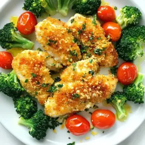 To make Parmesan Crusted Chicken Sheet Pan, you need a few key ingredients. These items create a tasty dish that is easy to prepare. Here&rsquo;s what you will need: - 4 boneless, skinless chicken breasts - 1 cup freshly grated Parmesan cheese - 1 cup panko breadcrumbs - 2 teaspoons garlic powder - 1 teaspoon Italian seasoning - 1 teaspoon smoked paprika - Salt and freshly cracked black pepper, to taste - 2 tablespoons extra virgin olive oil - 1 lemon, zested and juiced - 1 cup cherry tomatoes, halved - 2 cups broccoli florets Each ingredient plays a role in building flavor and texture. The chicken breasts are the main protein. Parmesan cheese gives a rich, salty taste. Panko breadcrumbs add a nice crunch. Garlic powder, Italian seasoning, and smoked paprika bring warmth and depth. Olive oil helps everything brown nicely. Finally, lemon and veggies brighten up the dish, making it colorful and fresh. Now you are ready to gather your ingredients. Enjoy the process of cooking! {{ingredient_image_2}} First, set your oven to 400&deg;F (200&deg;C). This temperature helps the chicken cook evenly. Next, grab a large sheet pan and line it with parchment paper. This step makes cleanup easier and helps the food cook well. In a big bowl, mix together 1 cup of grated Parmesan cheese, 1 cup of panko breadcrumbs, 2 teaspoons of garlic powder, 1 teaspoon of Italian seasoning, and 1 teaspoon of smoked paprika. Add salt and pepper to taste. Stir until everything is well blended. Now, take your chicken breasts and pat them dry with paper towels. This is very important! A dry surface helps the crust stick better. Season both sides of the chicken with salt and freshly cracked black pepper. Drizzle 2 tablespoons of olive oil over the chicken, rubbing it in well for an even coat. Next, roll each chicken breast in the Parmesan mixture. Make sure to coat every side well, pressing the mix onto the chicken for a strong crust. Place the coated chicken in the center of your lined sheet pan. Now, add 1 cup of halved cherry tomatoes and 2 cups of broccoli florets around the chicken. Drizzle a bit of olive oil on the veggies and sprinkle them with salt, pepper, and some lemon zest for added freshness. Squeeze half a lemon over the chicken for a zesty flavor. Then, slide the sheet pan into your preheated oven. Bake for 25-30 minutes. The chicken should reach an internal temperature of 165&deg;F (74&deg;C). The crust should look golden brown and crispy. The veggies will be tender and have a nice caramelized edge. Once done, take the pan out and let the chicken rest for a few minutes before slicing into it. Enjoy your delicious meal! To get that lovely crust, start by drying the chicken. Pat it with paper towels. This step helps the coating stick well. If the chicken is wet, it will not get crispy. Once dry, season both sides with salt and black pepper. Next, roll each chicken breast in the Parmesan mixture. Press down firmly to ensure the coating sticks. The more you press, the better the crust will be! You can boost the flavor with some extra seasonings. Try adding dried thyme or oregano to the breadcrumb mix. This simple change can make a big difference. You can also switch up the cheese. If you want a different taste, use Asiago or Manchego. These cheeses melt well and add unique flavors. For a bright touch, garnish your dish with chopped parsley. This adds color and freshness. You can also serve lemon wedges on the side. A squeeze of lemon enhances the flavors of the chicken and veggies. As for side dishes, consider serving with a simple green salad or mashed potatoes. These sides balance the meal and keep it light. Enjoy your delicious chicken! Pro Tips Pat the Chicken Dry: Ensure the chicken breasts are patted dry before seasoning to help achieve a crispy crust. Use Fresh Ingredients: Always opt for fresh Parmesan and vegetables for enhanced flavor and texture. Let it Rest: Allow the chicken to rest for a few minutes after baking to retain its juices and improve tenderness. Customize Veggies: Feel free to substitute or add other vegetables like bell peppers or zucchini for variety. {{image_4}} You can switch up the veggies in this dish. Try using bell peppers, zucchini, or asparagus. They all add great flavor and texture. Seasonal options work well, too. In summer, use fresh corn or green beans. In fall, consider squash or Brussels sprouts. If you want to use different meats, go for turkey or pork. They both work well with the Parmesan crust. For a plant-based option, try tofu or tempeh. Just press them to remove excess moisture, then coat them like chicken. Adding herbs can change the taste of your dish. Try fresh basil, parsley, or thyme for a fresh twist. You can also jazz it up with sauces or marinades. A splash of balsamic vinegar or a hint of mustard can add zest. Mix and match to find your favorite combination! To keep your leftovers fresh, use airtight containers. Glass containers work well. You can also use plastic ones with tight lids. Store the chicken and vegetables together or separately. It&rsquo;s up to you! In the fridge, your Parmesan crusted chicken will last about three to four days. To freeze your dish, let it cool down first. Cut the chicken into pieces, if necessary. Wrap each piece in plastic wrap. Then place them in a freezer bag. Squeeze out as much air as possible. Your chicken can last up to three months in the freezer. When ready to eat, thaw the chicken overnight in the fridge. For reheating, place the chicken in the oven at 350&deg;F (175&deg;C) for about 15-20 minutes. This helps keep the crust crispy. Enjoy your meal again! Yes, you can use frozen chicken. However, you must thaw it first. The best way to thaw chicken is in the fridge overnight. If you need it faster, place the chicken in a sealed bag and submerge it in cold water for about an hour. Never thaw chicken at room temperature. This can lead to harmful bacteria growth. If you do not have panko, several options work well. You can use regular breadcrumbs, crushed crackers, or even cornflakes. Each option adds a different texture. If you want a gluten-free choice, try ground almonds or gluten-free breadcrumbs. These substitutes can still give you a nice crunch. To check if the chicken is done, use a meat thermometer. The internal temperature should reach 165&deg;F (74&deg;C). If you don't have a thermometer, look for visual signs. The chicken should be golden brown and the juices should run clear. Also, the meat should feel firm to the touch. If it&rsquo;s still pink, it needs more time to cook. This blog post guided you through making a delicious Parmesan-crusted chicken. We covered the key ingredients, step-by-step instructions, and useful tips. Remember to dry the chicken for a perfect crust and explore different seasoning options for added flavor. You can easily switch ingredients or adjust for your taste. Proper storage ensures you enjoy leftovers, too. With these guidelines, you can create a dish that pleases anyone. Dive into your cooking adventure and enjoy each bite!