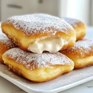 To make hazelnut cream beignets, you need these key items: - 1 cup all-purpose flour - 1 tablespoon granulated sugar - 1/2 teaspoon salt - 2 large eggs - 1/2 cup water - 2 tablespoons unsalted butter - 1 teaspoon vanilla extract - 1/4 cup hazelnut spread (like Nutella) - 1 cup heavy cream - 1/4 cup powdered sugar (plus extra for dusting) - Vegetable oil for frying These ingredients create a soft and fluffy dough, perfect for frying. You will need a few simple tools to make this recipe: - Medium saucepan - Spatula - Mixing bowl - Electric mixer - Deep frying pan - Slotted spoon - Small ice cream scoop or two teaspoons - Toothpick or skewer These tools help you prepare, mix, and fry the beignets with ease. If you don&rsquo;t have all the ingredients, here are some substitutes: - All-purpose flour: Use gluten-free flour for a gluten-free option. - Granulated sugar: Brown sugar adds a deeper flavor. - Heavy cream: Use coconut cream for a dairy-free version. - Hazelnut spread: Almond butter or peanut butter works in a pinch. These swaps can still yield tasty beignets while working with what you have. {{ingredient_image_2}} Start by making the dough. In a medium saucepan, mix the water, unsalted butter, and granulated sugar. Heat this over medium heat until it boils. Stir until the butter melts completely. Once it boils, remove it from heat. Now, add the all-purpose flour and salt all at once. Stir hard with a spatula. Keep stirring until the dough forms a smooth ball. This will take a minute or two. Let it cool for about 5 minutes. After cooling, add the eggs one by one. Mix well after each egg until it all blends nicely. The dough should look smooth and shiny. Finally, stir in the vanilla extract. This adds a lovely aroma and flavor to the dough. Next, let&rsquo;s fry the beignets. Heat about 2 inches of vegetable oil in a deep frying pan. Aim for a temperature of 350&deg;F (175&deg;C). To check the oil, drop a small piece of dough into it. If it sizzles, you're ready. Use a small ice cream scoop or two teaspoons to drop rounded dough balls into the hot oil. Be careful not to overcrowd the pan. Fry in small batches for the best results. Fry each beignet for about 3-4 minutes. Watch for them to turn golden brown and puffed up. Use a slotted spoon to lift them out. Place them on a plate lined with paper towels to soak up extra oil. Now it&rsquo;s time to fill those tasty beignets. First, whip together the heavy cream and powdered sugar in a bowl. Use an electric mixer until soft peaks form. This will create light and fluffy whipped cream. When the beignets cool, make a small hole in each with a toothpick or skewer. Gently pipe hazelnut spread into the hole. Then, fill it with the whipped cream. For a great finish, dust the beignets with extra powdered sugar. This makes them look so tempting! Serve them on a nice platter. You can add a small bowl of hazelnut spread for dipping, too. Enjoy your delightful sweet treats! To get the best texture in your beignets, focus on the dough. After mixing the flour, salt, and egg, check the consistency. It should feel smooth and glossy. If it is too thick, add a tiny bit of water. If it's too thin, mix in a little more flour. When frying, keep the oil at 350&deg;F (175&deg;C). Use a thermometer for accuracy. This heat helps the beignets puff up and turn golden brown. Fry them in small batches. This way, they get enough space to rise and cook evenly. One common mistake is overcrowding the frying pan. This cools the oil and makes the beignets greasy. Always fry a few at a time. Another mistake is not letting the dough rest after cooking. Letting it cool for a few minutes helps it firm up. Also, avoid undercooking the beignets. They need 3-4 minutes on each side. Check for a golden color. If they look pale, they need more time. If you have leftover beignets, store them properly. Keep them in an airtight container at room temperature. They stay fresh for one day. If you want to keep them longer, freeze them. To freeze, place them in a single layer on a baking sheet. Once frozen, transfer them to a freezer bag. When you want to eat them, reheat in the oven. This makes them crispy again. Pro Tips Chill the Dough: For the best results, let the dough rest in the refrigerator for about 30 minutes before frying. This helps to firm it up and can lead to a lighter beignet. Use a Candy Thermometer: To ensure the oil is at the correct frying temperature, consider using a candy thermometer. This will help you achieve the perfect golden brown color without burning. Experiment with Fillings: While hazelnut spread is delicious, feel free to get creative! Try filling the beignets with fruit preserves, chocolate ganache, or even flavored whipped cream for variety. Serve Immediately: Beignets are best enjoyed fresh out of the fryer. Serve them immediately after filling to maintain their crispiness and warm, gooey center. {{image_4}} You can change the filling in your beignets to mix things up. Instead of hazelnut spread, try using: - Chocolate ganache - Vanilla pastry cream - Raspberry jam - Almond cream These fillings will give your beignets a unique taste. Each one adds its own charm. Chocolate is rich and sweet, while raspberry brings a fruity zing. You can also tweak the dough for different flavors. Here are some fun ideas: - Add a pinch of cinnamon for warmth. - Mix in orange zest for a bright, citrusy note. - Swap out some all-purpose flour for whole wheat flour for a nutty flavor. These changes will create a different texture and taste. Experiment until you find your favorite mix. Toppings can make your beignets stand out. Consider these options: - Drizzle melted chocolate on top. - Sprinkle crushed nuts for crunch. - Use caramel sauce for a sweet finish. For serving, place your beignets on a fancy platter. Dust them with powdered sugar for a beautiful look. Consider adding a small bowl of warm hazelnut spread for dipping. These ideas will make your beignets even more special! To keep your beignets fresh, place them in an airtight container. Let them cool completely before storing. This helps keep them from getting soggy. If you have a lot, you can layer them with parchment paper. This will stop them from sticking together. When you want to eat leftover beignets, a quick reheat in the oven works best. Preheat your oven to 350&deg;F (175&deg;C). Place the beignets on a baking sheet. Heat them for about 5 to 7 minutes until warm. This keeps the outside nice and crispy. If you want to store beignets for longer, freezing is a great option. After cooling, place them in a single layer on a baking sheet. Freeze them for about an hour until solid. Then, move them to a freezer-safe bag. Be sure to remove as much air as you can. They can last in the freezer for about 1 month. When ready to eat, thaw them overnight in the fridge and reheat in the oven. You can swap hazelnut spread with chocolate spread. Almond butter works too. If you want a fruity twist, try raspberry jam. Each option gives its own taste to your beignets. Make sure to use spreads that are smooth and easy to pipe. Yes, you can bake them! Preheat your oven to 375&deg;F (190&deg;C). Place the beignet dough on a baking sheet lined with parchment paper. Bake for about 20 minutes or until golden. They won't be as crispy as fried ones, but they will still taste great. To check if the oil is hot enough, use a wooden spoon. Dip the spoon into the oil. If bubbles form around the spoon, the oil is ready. You can also use a thermometer. The oil should be around 350&deg;F (175&deg;C) for perfect frying. In this post, we covered how to make hazelnut cream beignets. You learned about the main ingredients, essential tools, and how to prepare the dough. I shared tips for frying, filling, and storing your beignets. You can even explore flavor variations to keep things exciting. Enjoy making these treats and sharing them with friends. With practice, you&rsquo;ll perfect this recipe and impress everyone. Happy cooking!