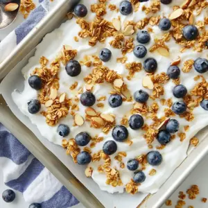 - 2 cups Greek yogurt (plain or vanilla) - 1 cup fresh blueberries - 1/4 cup honey (or maple syrup for a vegan alternative) - 1/2 cup granola (your favorite blend for added crunch) - 1/4 cup chopped nuts (almonds or walnuts work beautifully) - 1 teaspoon vanilla extract - A pinch of sea salt For this recipe, we use precise amounts for the best results. You can easily adjust these measurements based on your needs. - Greek yogurt: 2 cups gives a creamy base. - Fresh blueberries: 1 cup adds a burst of flavor and color. - Honey or maple syrup: 1/4 cup sweetens the mix naturally. - Granola: 1/2 cup adds crunch and texture. - Chopped nuts: 1/4 cup enhances flavor and nutrition. - Vanilla extract: 1 teaspoon brings warmth to the taste. - Sea salt: A pinch balances the sweetness. If you prefer a vegan version, use maple syrup instead of honey. For a nut-free option, you can skip the nuts or replace them with seeds. Each serving of these delightful clusters offers a healthy snack option. - Calories per serving: Around 100 calories. - Macros breakdown: - Protein: 5g - Fats: 3g - Carbohydrates: 15g This snack is not only tasty but also packed with nutrients. Enjoy these yogurt clusters as a wholesome treat anytime! {{ingredient_image_2}} To start, grab a medium mixing bowl. In this bowl, combine the Greek yogurt, honey or maple syrup, vanilla extract, and a pinch of sea salt. Use a whisk to mix them well. You want a smooth and creamy texture. This step is key to getting the best flavor. Next, gently fold in the fresh blueberries. Use a spatula for this. Be careful not to squish the blueberries. You want them to stay whole for a nice burst of flavor in every bite. Now it's time to prepare your baking sheet. Line it with parchment paper. This helps the clusters come off easily after freezing. Using a spoon or a small ice cream scoop, drop generous clusters of the yogurt mixture onto the lined sheet. Space them about 1-2 inches apart. This space helps them freeze evenly without sticking together. While the yogurt clusters are still wet, sprinkle a mix of granola and chopped nuts on top. Press them lightly to make sure the toppings stick well. Carefully place the baking sheet in the freezer. Let the clusters freeze for about 3-4 hours. They should feel solid and firm to the touch when done. Once frozen, gently remove the clusters from the baking sheet. Store them in an airtight container in the freezer. This keeps them fresh and ready for snacking whenever you want! To make great yogurt clusters, you want the right yogurt consistency. Use Greek yogurt. It is thick and creamy, which helps the clusters hold their shape. If you prefer a lighter texture, try mixing in a bit of regular yogurt. This can make your clusters softer but still tasty. For evenly spaced clusters, use a spoon or an ice cream scoop. Drop the mixture onto your lined baking sheet about 1-2 inches apart. This space helps each cluster freeze well without sticking together. You can boost flavor and texture easily. Consider adding toppings like shredded coconut, chocolate chips, or dried fruit. These extras give a nice crunch and taste. If you want a twist, try using flavored yogurt. Lemon or berry-flavored yogurt can add a fun taste. Just make sure it blends well with the blueberries. Enjoy yogurt clusters as a refreshing snack. They are great straight from the freezer. You can also serve them with fresh fruit or a drizzle of honey for added sweetness. Pairing them with nuts or granola makes a fantastic treat. They add extra crunch and flavor, making your snack even better. Pro Tips Use Frozen Blueberries: If fresh blueberries are not available, you can use frozen ones. Just ensure they are thawed and drained to avoid excess moisture. Experiment with Flavors: Feel free to add spices like cinnamon or nutmeg to the yogurt mixture for an extra depth of flavor. Make Ahead: These yogurt clusters can be made in bulk and stored in the freezer for up to two months, making them a convenient snack option. Customize Your Toppings: Get creative with your toppings! Try adding seeds, dried fruits, or coconut flakes for varied textures and flavors. {{image_4}} You can play with flavors in many ways. Mixing different berries makes a fun twist. Add strawberries or raspberries for a fruity burst. Each berry adds its unique taste. You can also switch up the nuts. Pecans or hazelnuts bring a rich crunch. They pair well with the creamy yogurt. Some may want dairy-free options. You can use coconut or almond yogurt instead. These still taste great while being dairy-free. If you want to cut sugar, try low-sugar or sugar-free yogurt. This way, you can enjoy a treat without worrying about sugar intake. Using seasonal fruits can brighten your yogurt clusters. In summer, add peaches or cherries. In fall, try apples or pears for a cozy feel. You can also adapt the recipe for holidays. Use red and green fruits for Christmas. This adds a festive spirit to your treats. Freezing yogurt clusters is simple. First, make sure the clusters are fully frozen. This usually takes about 3-4 hours. After that, you can store them. They last well in the freezer for up to 3 months. To freeze, spread the clusters on a baking sheet first. Once frozen, you can move them to a container. To thaw your yogurt clusters, you have a few options. The easiest way is to leave them in the fridge for a few hours. You can also leave them at room temperature for about 30 minutes. After thawing, enjoy them chilled for a refreshing snack. They taste great either way! Choosing the right container matters. Airtight containers work best for keeping yogurt clusters fresh. Freezer bags are also a good option. If you use bags, squeeze out as much air as you can. Don't forget to label your containers with the date. This helps you keep track of freshness. How long do yogurt clusters last in the freezer? Yogurt clusters last about 2 to 3 months in the freezer. Store them in an airtight container. This keeps them fresh and tasty for your next snack. Can I use frozen blueberries instead of fresh? You can use frozen blueberries! However, they may release more juice. This can make your clusters a bit softer. If you do use frozen, try to drain some juice before mixing. What can I substitute for honey? You can use maple syrup as a good substitute. It gives a sweet taste and works well for vegans. Agave syrup is another option if you prefer. How do I make these clusters in larger batches? To make larger batches, just double the ingredients. Make sure you have enough space in your freezer. Use multiple baking sheets if needed to space out the clusters. Are yogurt clusters healthy snacks? Yes, yogurt clusters are a healthy snack! They have protein from yogurt and antioxidants from blueberries. The nuts add good fats, making them filling and nutritious. Can I include protein powder in the recipe? Yes, you can add protein powder to the yogurt mix. Start with one scoop and blend it in well. This boosts the protein and makes them even more satisfying! Blueberry yogurt clusters are simple and fun to make. We covered ingredients like Greek yogurt, fresh blueberries, and granola. You learned how to prepare, freeze, and serve these tasty snacks. With tips for variations and storage, you can enjoy them any time. Keep experimenting with flavors and enjoy the healthy benefits. These clusters can be a delightful treat or a quick snack, making them a win-win! Dive in and make your own delicious yogurt clusters today.