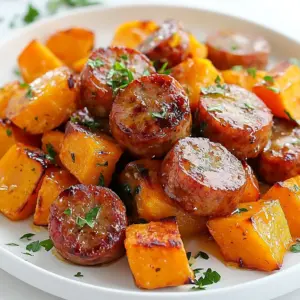 - 4 medium sweet potatoes, peeled and cut into 1-inch cubes - 1 pound chicken or turkey sausage, sliced into bite-sized pieces - &frac12; cup honey - 3 cloves garlic, minced - 2 tablespoons olive oil - 1 teaspoon smoked paprika - 1 teaspoon dried thyme - Salt and pepper to taste - Fresh parsley, finely chopped for garnish Sweet potatoes are the star of this dish. They bring a sweet and creamy texture. Chicken or turkey sausage adds a savory touch. Honey gives a sweet glaze, while garlic adds depth. Olive oil helps everything roast perfectly. For seasonings, smoked paprika deepens the flavor. Dried thyme adds an earthy note. Salt and pepper balance all the tastes. Fresh parsley brightens the dish when you sprinkle it on top. This simple mix of ingredients creates a flavorful medley. Each bite offers a delightful mix of sweet and savory flavors. You can enjoy it as a main dish or a side. {{ingredient_image_2}} - Preheat the oven to 400&deg;F (200&deg;C). - Peel and cut 4 medium sweet potatoes into 1-inch cubes. - Toss the sweet potatoes with 2 tablespoons of olive oil, 1 teaspoon of smoked paprika, salt, and pepper. - Spread them on a large baking sheet in a single layer. Roast for 20 minutes, until they are soft and caramelized. - While the sweet potatoes roast, heat a skillet over medium heat. - Add 1 pound of sliced chicken or turkey sausage. Cook for 5-7 minutes until browned and crispy. - In a small bowl, whisk together &frac12; cup honey, 3 minced garlic cloves, and 1 teaspoon dried thyme. - Once the sausage is browned, pour the honey-garlic sauce over it. Stir well and cook for another 2-3 minutes. - After 20 minutes, take the sweet potatoes out of the oven. - Spoon the sausage and honey mixture over the sweet potatoes. Toss gently to mix. - Return the baking sheet to the oven and roast for another 15-20 minutes until the sweet potatoes are tender and caramelized. To get sweet potatoes just right, even coating is key. Start by tossing the cubes in olive oil, smoked paprika, salt, and pepper. Make sure every piece gets a nice coat. This helps them roast evenly. Keep an eye on them while they cook. After 20 minutes, they should start to soften and caramelize. If you see browning, that&rsquo;s a good sign! You can boost the flavor with more spices. Try adding a pinch of cinnamon or nutmeg for warmth. Fresh herbs like rosemary or sage can also work well. If you want a sweeter dish, adjust the honey. You can add more honey to the sauce for a richer glaze. Just remember to taste as you go! Serving is just as fun as cooking. Use a large bowl or a platter to show off the dish. Drizzle any leftover honey sauce from the baking sheet on top. This adds a nice shine and flavor. For a fresh touch, sprinkle chopped parsley before serving. This little step makes your meal look even better! Pro Tips Cut Uniformly: Ensure that the sweet potatoes are cut into even 1-inch cubes for consistent cooking and caramelization. Honey Alternatives: If you prefer a less sweet dish, consider using maple syrup or agave nectar instead of honey. Flavor Boost: Add a splash of apple cider vinegar or a squeeze of lemon juice to the honey-garlic mixture for a tangy twist. Storage Tips: Store leftovers in an airtight container in the refrigerator for up to 3 days. Reheat in the oven or microwave. {{image_4}} You can use chicken or turkey sausage for a leaner dish. Chicken sausage has a mild taste. It works well with the sweet potatoes. Turkey sausage gives a bit more flavor. Both options are healthy and tasty. If you prefer pork, it adds richness. Pork sausage has a stronger flavor and pairs well with honey. For a vegetarian option, use plant-based sausage. It offers a different texture and taste. Feel free to add other veggies to the mix. Bell peppers, zucchini, or carrots can add color and crunch. You might also try Brussels sprouts for a unique twist. If you want to change the sweetness, use maple syrup instead of honey. Agave nectar is another great option. Each sweetener offers a different taste that complements the dish. When hosting, adjust the recipe for more people easily. Simply double the ingredients to serve eight. For smaller gatherings, cut the recipe in half. You can also meal prep this dish. Cook it ahead of time and store it in the fridge. It reheats well and tastes great even on busy days. To keep your Honey Garlic Sausage Sweet Potatoes fresh, follow these steps: - Storing leftovers in the fridge: Allow the dish to cool down. Then, transfer it to an airtight container. It can stay in the fridge for about 3 to 4 days. This way, you can enjoy it later without losing flavor. - Freezing options: If you want to save it for longer, freeze it. Place the cooled dish in a freezer-safe container. Make sure to label it with the date. It can last up to 3 months in the freezer. When you're ready to eat, thaw it in the fridge overnight before reheating. To enjoy your Honey Garlic Sausage Sweet Potatoes again, reheating is key. - Best methods for reheating: The oven works best for reheating. Preheat your oven to 350&deg;F (175&deg;C). Spread the dish on a baking sheet and heat for about 15-20 minutes. This method helps keep everything crispy and tasty. - Maintaining flavor and texture: If using the microwave, place the dish in a microwave-safe bowl. Cover it with a damp paper towel. Heat it on medium power for 2-3 minutes, checking every minute. This way, the sweet potatoes stay soft, and the sausage remains juicy. This dish takes about 55 minutes total. - Prep time: 15 minutes - Cooking time: 40 minutes Yes, you can swap vegetables! - Try carrots or bell peppers for a nice change. - Broccoli or cauliflower can add great texture too. Absolutely! This dish is great for meal prep. - Make it ahead and store in the fridge for up to four days. - Reheat in the oven or microwave when ready to eat. Pair this dish with a fresh salad. - A simple green salad or coleslaw works well. - You can also serve it with crusty bread for a heartier meal. This blog covers how to make a tasty Honey Garlic Sausage Sweet Potato dish. We looked at the main ingredients, like sweet potatoes, sausage, and honey. Then, we went through each cooking step from prep to roasting. I shared tips for making perfect sweet potatoes and different variations you can try. Enjoy experimenting with flavors and make it your own! Remember, cooking is about fun and creativity.