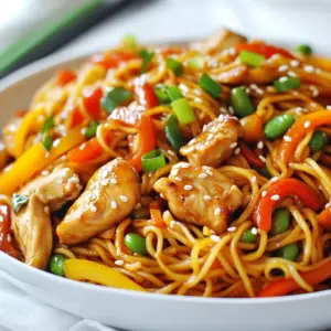 - 8 oz lo mein noodles - 1 pound boneless, skinless chicken breasts - 2 cups mixed vegetables (like bell peppers, carrots, and snap peas) - &frac14; cup soy sauce - 2 tablespoons oyster sauce (optional) - 1 tablespoon sesame oil - 4 cloves garlic, minced - 1 tablespoon fresh ginger, grated - 3 green onions, chopped - Sesame seeds for garnish When making Easy Chicken Lo Mein, you need good ingredients. Start with lo mein noodles. They are soft and chewy, perfect for this dish. Next is chicken. I like to use boneless, skinless chicken breasts for a tender bite. You can slice them thin for quick cooking. Mixed vegetables add color and crunch. I enjoy bell peppers, carrots, and snap peas. Feel free to swap in your favorites. Now, let&rsquo;s talk about the sauces and oils. Soy sauce is key for flavor. It adds saltiness and depth. If you want more flavor, add oyster sauce. It's optional but tasty. Finally, sesame oil gives a nutty aroma that makes the dish special. For seasoning, garlic and ginger are must-haves. They bring warmth and zest. Don&rsquo;t forget the green onions. They add freshness when you mix them in at the end. Top it off with sesame seeds for a nice crunch. These ingredients come together to create a quick and flavorful meal. {{ingredient_image_2}} Start by bringing a large pot of salted water to a rolling boil. The salt helps enhance the flavor of the noodles. Once boiling, add the lo mein noodles. Cook them according to the package instructions, which usually takes about 3 to 5 minutes. You want them al dente, so they stay firm. After cooking, drain the noodles in a colander and set them aside. In a large skillet or wok, heat 1 tablespoon of vegetable oil over medium-high heat. When the oil is hot, add the thinly sliced chicken breasts. Season the chicken with salt and pepper to taste. Stir-fry the chicken for about 5 to 7 minutes. You want it to be golden brown and fully cooked. Once done, remove the chicken from the skillet and keep it warm on the side. Now, with the same skillet still hot, add the remaining tablespoon of vegetable oil. Toss in the mixed vegetables like bell peppers, carrots, and snap peas. Stir-fry for about 3 to 4 minutes. You want them tender yet still crisp. Then, add the minced garlic and grated ginger. Stir for another minute. This releases their lovely aroma. Return the cooked chicken to the skillet along with the drained lo mein noodles. Pour in the soy sauce, oyster sauce (if you're using it), and sesame oil. Toss all the ingredients together for about 2 to 3 minutes. Make sure everything is well combined and heated through. Just before serving, fold in the chopped green onions. This adds a nice freshness to the dish. Serve hot, garnished with a sprinkle of sesame seeds. This gives your chicken lo mein a delightful crunch and a pretty visual appeal. For presentation, serve it in deep bowls or plates. Make sure the colorful mix of noodles and vegetables shines through! - How to achieve perfect stir-fried chicken: Always use high heat. Thinly slice the chicken for quick cooking. Season with salt and pepper before cooking. Stir frequently to get a nice golden color. Remove it before it overcooks to keep it juicy. - Best practices for noodle texture: Cook lo mein noodles just until al dente. Follow package instructions closely. Drain them right away and rinse under cold water. This stops the cooking and prevents clumping. Toss them in a bit of oil to keep them separate. - Suggestions for additional seasonings: Add crushed red pepper for some heat. A dash of five-spice powder can boost flavor. Try a splash of rice vinegar for tanginess. Fresh herbs like cilantro can brighten your dish. - Ways to customize with different sauces: Swap soy sauce for tamari for a gluten-free option. Use hoisin sauce for sweetness. A mix of chili paste can give you a spicy kick. Experiment with different sauces to find your favorite flavor profile. - Plating tips for visual appeal: Use deep bowls to showcase the colorful mix of noodles and veggies. Arrange the chicken neatly on top for a layered look. Make sure the colors pop for a beautiful presentation. - Garnishing ideas to enhance aesthetics: Sprinkle sesame seeds over the top for crunch. Add extra chopped green onions for brightness. A few sprigs of fresh herbs can make the dish look fresh and inviting. Pro Tips Prep Your Ingredients: Before you start cooking, make sure to have all your ingredients prepped and ready to go. This will streamline the cooking process and help you avoid any last-minute scrambling. Don&rsquo;t Overcook the Vegetables: To maintain the vibrant color and crisp texture of your mixed vegetables, stir-fry them just until they are tender yet still have a bit of crunch. This usually takes only a few minutes. Choose Fresh Ingredients: Using fresh vegetables and high-quality chicken will enhance the flavor of your lo mein. Local produce and free-range chicken can make a noticeable difference in taste. Experiment with Sauces: Feel free to adjust the soy sauce and oyster sauce to your taste. Adding chili paste or a splash of rice vinegar can elevate the dish further, adding depth and a kick of flavor. {{image_4}} You can easily change the protein in your lo mein. Shrimp or tofu work great here. - Using shrimp: Shrimp cooks fast and adds a nice texture. Just saut&eacute; it until pink. - Substituting with tofu: Tofu is a good choice for a plant-based meal. Use firm tofu and stir-fry until golden. You can also swap chicken for beef or pork. Thinly slice either meat and cook it the same way. Mixing in different vegetables can make your lo mein exciting. Seasonal veggies add color and flavor. - Seasonal vegetables: Try zucchini, asparagus, or broccoli. They fit well into this dish. - Recommendations for leafy greens: Spinach or bok choy are excellent choices. Add them towards the end for a nice crunch. If you need gluten-free options, it&rsquo;s easy to modify this recipe. - Alternatives for lo mein noodles: Use rice noodles or gluten-free pasta. They both work well for this dish. - Gluten-free sauce options: Look for gluten-free soy sauce or tamari. They provide great flavor without gluten. These variations let you tailor the dish to your taste and dietary needs. Enjoy exploring new flavors! To store leftovers, let your chicken lo mein cool down first. Then, place it in an airtight container. This helps keep it fresh. Store it in the fridge for up to three days. Use glass or BPA-free plastic containers for best results. For reheating, the stove works best. Heat a pan over medium heat. Add a splash of water or oil to keep it moist. Stir often to prevent sticking. If you use a microwave, cover the dish with a damp paper towel. This helps avoid sogginess. Heat in short bursts, stirring in between. You can freeze chicken lo mein for up to three months. First, let it cool completely. Then, use freezer-safe containers or bags. Remove as much air as possible to prevent freezer burn. When ready to eat, thaw it in the fridge overnight. Reheat on the stove or microwave until hot. Yes, you can prepare parts of chicken lo mein ahead of time. Cook the noodles and store them in the fridge. You can also slice the chicken and chop the vegetables in advance. This way, you save time when you're ready to cook. Just remember to store everything in airtight containers. This keeps them fresh and tasty. For chicken lo mein, lo mein noodles are the best choice. They are soft and chewy, perfect for stir-frying. You can also use egg noodles or even rice noodles if needed. Just make sure to cook them al dente. This helps them hold up well in the stir-fry. Chicken lo mein can be a healthy dish. It has lean protein from chicken and vitamins from mixed vegetables. You can control the amount of sauce you use, which helps reduce sodium. If you want a lighter version, use less oil and add more veggies. This way, you keep it nutritious and delicious. Yes, you can use frozen vegetables for chicken lo mein. They are convenient and quick to use. Just make sure to thaw them before cooking. This helps them cook evenly. Fresh vegetables are great, but frozen ones are just fine, too. They can save you time and effort in the kitchen. In this post, we explored how to make delicious chicken lo mein. We covered the main ingredients, from lo mein noodles to mixed veggies. We provided step-by-step instructions for cooking each part and shared useful tips for better flavor and presentation. You can easily customize this dish with different proteins or veggies. Remember, storing and reheating properly keeps your meal fresh. With these insights, you can enjoy a tasty, homemade chicken lo mein any day of the week. Happy cooking!