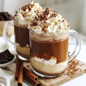 To make this tasty whipped hot chocolate, you will need: - 2 cups milk (your choice of dairy or non-dairy) - 1/2 cup heavy cream (divided) - 1/4 cup unsweetened cocoa powder - 1/4 cup granulated sugar - 1 teaspoon vanilla extract - A pinch of sea salt - 1/4 cup chocolate chips (optional) - Additional whipped cream (for topping) - Chocolate shavings or a dusting of cocoa powder (for garnish) These ingredients come together to create a rich, creamy drink that warms you from the inside out. You can easily swap some ingredients if you&rsquo;re out of stock or want a change. Here are some ideas: - Use almond milk or oat milk instead of regular milk for a dairy-free version. - Replace heavy cream with coconut cream for a vegan option. - If you don't have cocoa powder, you can use chocolate syrup. Just adjust the sugar to taste. - For sweeteners, try honey or maple syrup instead of granulated sugar. These substitutions keep the drink delicious while catering to your needs. Want to jazz up your whipped hot chocolate? Here are some fun add-ins you can try: - A sprinkle of cinnamon or nutmeg for warmth and spice. - A few drops of peppermint extract for a festive twist. - A spoonful of peanut butter or Nutella for a nutty flavor. - Mini marshmallows for a fun treat on top. These extras can make your hot chocolate even more special and tailored to your taste! {{ingredient_image_2}} Start by heating 2 cups of milk and 1/4 cup of heavy cream. Use a small saucepan over medium heat. Stir occasionally and watch for steam. Do not let it boil. Once you see steam, take it off the heat. Next, grab a mixing bowl. Add 1/4 cup of unsweetened cocoa powder, 1/4 cup of granulated sugar, 1 teaspoon of vanilla extract, and a pinch of sea salt. Whisk these dry ingredients together until they blend well. Now, slowly pour the warm milk and cream into the bowl with the dry mix. Keep whisking to avoid lumps. If you want extra richness, add 1/4 cup of chocolate chips now. Whisk until they melt and blend in completely. In another mixing bowl, take the remaining 1/4 cup of heavy cream. Whip it until soft peaks form. Be gentle. Fold this whipped cream into the chocolate mix. This keeps it light and fluffy. Pour the whipped hot chocolate into your favorite mugs. Fill them generously. Top each mug with a big dollop of whipped cream. For a nice touch, add chocolate shavings or cocoa powder on top. This makes your treat look even better! To get that dreamy creamy texture in your whipped hot chocolate, you need to blend well. Start by whisking the cocoa powder, sugar, and salt. This helps mix the dry ingredients evenly. When you add the warm milk and cream, whisk continuously to avoid lumps. If you want extra creaminess, melt chocolate chips into the mix. This simple step adds richness to your drink. Whipping cream requires some care. Use cold heavy cream for the best results. A chilled mixing bowl also helps. Start whisking at low speed, then gradually increase. Watch for soft peaks to form. This means your cream is ready. Be gentle when folding it into the hot chocolate. This keeps the mixture light and fluffy, which makes each sip delightful. Serving your whipped hot chocolate can be fun! Use clear glass mugs to show off the layers. A sprinkle of cocoa powder or chocolate shavings on top looks great. For a festive touch, add a cinnamon stick or some marshmallows. Consider pairing with a cookie for a sweet treat. Enjoy this cozy drink with friends or during a cold night in. Pro Tips Use High-Quality Cocoa Powder: The flavor of your hot chocolate largely depends on the quality of cocoa powder. Opt for a premium, unsweetened cocoa powder for a richer taste. Experiment with Milk Varieties: Don&rsquo;t hesitate to try different types of milk such as almond, oat, or coconut for unique flavors and textures. Each type will give your hot chocolate a distinct twist. Add a Flavor Boost: For an added depth of flavor, consider incorporating a dash of espresso or a sprinkle of cinnamon while heating the milk. It pairs beautifully with chocolate. Chill Your Mixing Bowl: For an extra fluffy whipped cream, chill your mixing bowl and beaters in the freezer for a few minutes before whipping the cream. This helps achieve soft peaks more quickly. {{image_4}} You can easily change the flavor of your whipped hot chocolate. Here are some fun ideas: - Peppermint: Add 1/4 teaspoon of peppermint extract to the hot chocolate mix. This gives it a cool and refreshing taste. You can also add crushed peppermint candies on top. - Orange: Mix in the zest of one orange. This gives a bright and fruity flavor. A splash of orange extract can also work well. - Spicy: For a kick, add a pinch of cayenne pepper or ground cinnamon. This warms up the drink and adds depth to the chocolate flavor. Making whipped hot chocolate dairy-free is easy! Here&rsquo;s how: - Use almond, oat, or coconut milk instead of regular milk. These options are creamy and delicious. - Replace heavy cream with full-fat coconut cream. It whips up nicely and adds a rich flavor. - Make sure your cocoa powder and sugar are vegan-friendly. Most brands are, but it&rsquo;s good to check. Toppings can really enhance your drink. Here are some ideas: - Whipped Cream: Always a classic! Use dairy or dairy-free whipped cream for the top. - Chocolate Shavings: Grate some chocolate over the top for a fancy touch. - Cocoa Powder Dusting: A light dusting of cocoa powder adds a nice finish. - Marshmallows: Add mini marshmallows on top for extra sweetness and fun. - Cinnamon Sticks: Use them as stirrers. They add flavor and look pretty. Experiment with these variations to find your favorite twist on whipped hot chocolate! To store your leftover whipped hot chocolate, let it cool first. Use an airtight container to keep it fresh. This helps prevent the hot chocolate from absorbing other smells in your fridge. You can store it for up to three days. Before you store it, remember that the whipped cream may lose some fluffiness over time. When you are ready to enjoy your whipped hot chocolate again, pour it into a saucepan. Heat it gently over low heat. Stir it often to keep it smooth. Make sure it warms up but does not boil. If the whipped cream has deflated, whisk a little more cream until soft peaks form and add it back in for extra fluff. You can also freeze whipped hot chocolate! Pour it into ice cube trays for easy portions. Once frozen, transfer the cubes to a freezer bag. They will keep well for up to two months. To enjoy, thaw the cubes in the fridge overnight, then reheat as needed. This method gives you a quick treat on a chilly day! Yes, you can make whipped hot chocolate ahead of time. Just follow the recipe, then store it in an airtight container in the fridge. When you are ready to enjoy it, gently reheat the mixture on low heat. Stir it well to restore its creamy texture. You can use any milk you like! Whole milk gives a rich taste, while almond or oat milk offers a lighter feel. Coconut milk adds a nice flavor too. Choose the one that fits your taste and needs. Homemade whipped hot chocolate will last for about 3 to 5 days in the fridge. Make sure to keep it in a sealed container. If you notice any changes in smell or texture, it's best to throw it away. Powdered cocoa may not give the same deep flavor as unsweetened cocoa powder. Unsweetened cocoa powder has a stronger taste, which is important for this recipe. If you only have powdered cocoa, use it, but be ready for a milder flavor. If your hot chocolate is too thick, simply add a splash of milk to thin it out. Stir well to blend. You can adjust until it reaches your desired consistency. Enjoy your cozy drink! In this post, we explored how to make whipped hot chocolate, including key ingredients and exciting variations. I shared step-by-step instructions to guide your process, along with tips for the perfect creamy texture. Remember, you can customize it with different flavors and toppings. Store your leftovers wisely for future enjoyment. With these insights, you can make a delicious drink anytime. Enjoy your journey to the perfect whipped hot chocolate!