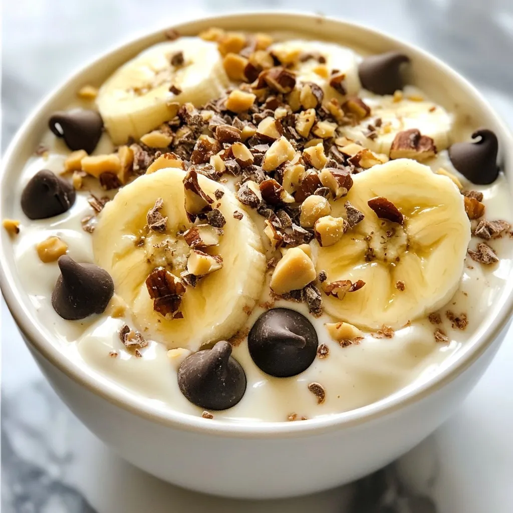 - 1 cup plain Greek yogurt - 2 tablespoons almond butter - 2 tablespoons honey or maple syrup - 1 scoop vanilla protein powder - 1/4 cup almond flour - 1/4 teaspoon vanilla extract - 1/4 teaspoon salt - 1/4 cup mini dark chocolate chips This protein cookie dough Greek yogurt is both fun and healthy. Each ingredient packs a punch of flavor and nutrition. 1. Greek Yogurt: This forms the base. It gives protein and creaminess. It is low in fat and high in protein. 2. Almond Butter: I love using almond butter for its rich taste. It adds healthy fats and a nutty flavor. You can also use peanut butter or any nut butter you like. 3. Honey or Maple Syrup: This is your sweetener. You can choose honey or maple syrup based on your taste. Both options add natural sweetness. 4. Vanilla Protein Powder: This boosts the protein content. It helps create that cookie dough flavor. Use any brand you prefer. 5. Almond Flour: This gives a light texture. It also adds a nutty flavor. This flour is gluten-free, making it a great choice. 6. Vanilla Extract: This adds a hint of sweetness and depth. Just a little goes a long way for flavor. 7. Salt: It enhances all the flavors in this mix. A tiny pinch is all you need. 8. Mini Dark Chocolate Chips: These are the best part! They add sweetness and make it feel like a treat. - Sliced banana - Extra chocolate chips - Crushed nuts You can make your yogurt even more fun with toppings. Sliced banana adds creaminess. Extra chocolate chips give a sweet crunch. Crushed nuts add texture and healthy fats. Feel free to mix and match! {{ingredient_image_2}} 1. Mixing the primary ingredients Start by taking a mixing bowl. Add one cup of plain Greek yogurt. Then, include two tablespoons of almond butter or your favorite nut butter. Next, pour in two tablespoons of honey or maple syrup. Add one scoop of vanilla protein powder, a quarter cup of almond flour, a quarter teaspoon of vanilla extract, and a quarter teaspoon of salt. 2. Blending for a creamy consistency Use a whisk or spatula to blend these ingredients. Mix until the mixture is smooth and creamy. Make sure there are no lumps left. This step is key to enjoying a nice texture in your yogurt. 3. Folding in chocolate chips Gently fold in a quarter cup of mini dark chocolate chips. Leave a few aside for later use. This will add a delightful surprise in every bite. - Personalizing sweetness levels After mixing, taste your yogurt. If you want it sweeter, feel free to add more honey or maple syrup. Adjusting sweetness lets you create a flavor that suits your taste. - Modifying protein powder amounts If you prefer a protein boost, add more protein powder. Just remember to blend well after each addition. Finding the right protein level is easy and fun. - Chilling instructions for optimal taste For a cool treat, transfer the yogurt to a serving bowl. Let it chill in the fridge for about 30 minutes. This makes the flavors blend nicely. - Presentation tips for a delightful look Serve your yogurt chilled or at room temperature. Top it with extra chocolate chips, sliced banana, or crushed nuts. This not only looks good but adds extra flavor and crunch to your snack. Mixing well is key to a smooth yogurt. Use a whisk or spatula for the best results. Start with the Greek yogurt and nut butter. Add honey and protein powder next. Mix until no lumps remain. A creamy texture makes each bite delightful. You can swap nut butters to change the taste. Try peanut butter or cashew butter for a twist. Different sweeteners also work well. Use agave syrup or stevia if you prefer. This lets you control the sweetness and find your perfect flavor. Enjoy this yogurt in many ways. Serve it chilled or at room temperature. Top it with sliced banana, extra chocolate chips, or crushed nuts. Pair it with fruit for a complete snack. This makes it not just tasty but also fun to eat! Pro Tips Texture Matters: Ensure your Greek yogurt is thick and creamy for the best cookie dough consistency. Sweetness Check: Adjust the amount of honey or maple syrup based on your taste preference; you can always add more if needed. Protein Power: Choose a protein powder that you enjoy, as its flavor can significantly impact the overall taste of the cookie dough. Chill for Flavor: Allowing the mixture to chill for at least 30 minutes enhances the flavors and gives you a more refreshing treat. {{image_4}} For a vegan option, use plant-based yogurt. Brands like coconut or soy yogurt work great. Swap almond butter for a nut-free seed butter like sunflower seed butter. This keeps your snack safe for those with nut allergies. You can add fruits or spices to change the flavor. Chopped apples or berries give a fresh twist. A dash of cinnamon or nutmeg can add warmth. If you want a fun twist, try different extracts. Almond or coconut extract makes this yogurt unique. Adjust servings for meal prep by dividing the yogurt into smaller containers. This makes it easy to grab a quick snack. Create small snack-sized servings with a scoop of yogurt in mini bowls. It’s perfect for kids or a quick treat on the go. To keep your protein cookie dough Greek yogurt fresh, store it in the fridge. Use an airtight container. Glass or plastic containers work well. This prevents moisture and air from spoiling it. This yogurt stays good for about 3 to 5 days in the fridge. If you notice any off smell or change in texture, it's time to toss it. Mold is also a sign it has gone bad. Yes, you can freeze protein cookie dough yogurt! It keeps for about 1 month in the freezer. To thaw, move it to the fridge overnight. Stir well before enjoying. If it seems too thick after thawing, add a little yogurt or milk to bring it back to life. How to make protein cookie dough Greek yogurt? To make this tasty snack, you need some simple steps. First, combine 1 cup of plain Greek yogurt, 2 tablespoons of almond butter, 2 tablespoons of honey or maple syrup, and 1 scoop of vanilla protein powder in a bowl. Then, add 1/4 cup of almond flour, 1/4 teaspoon of vanilla extract, and 1/4 teaspoon of salt. Mix them well until smooth. Finally, fold in 1/4 cup of mini dark chocolate chips. Chill for about 30 minutes, or dig in right away! What can I substitute for almond butter? If you don’t have almond butter, you can use any nut butter. Peanut butter works great and adds a nice flavor. Sunflower seed butter is a good choice too, especially for nut-free diets. How many calories are in protein cookie dough Greek yogurt? This snack is around 250 calories per serving. The exact count can vary based on your choice of ingredients and toppings. Is this recipe suitable for meal prep? Yes, this recipe is perfect for meal prep. You can make it ahead of time and store it in the fridge. It stays fresh for about five days. Just keep it in a sealed container. Healthy snack option for children Absolutely! This yogurt is a healthy snack for kids. It offers protein and essential nutrients. Plus, it tastes like a treat, which makes it fun. Adjustments for kid-friendly flavors You can make it more kid-friendly by adding more sweetener or fun toppings. Try using colorful fruits or a sprinkle of cinnamon for a twist. This blog post covered how to make delicious protein cookie dough Greek yogurt. We discussed key ingredients, preparation steps, and tips for the best texture. I shared ideas for personalizing flavors, storage tips, and recipe variations. Overall, this snack is healthy, tasty, and easy to customize. Whether you enjoy it plain or with fun toppings, it’s a great choice for everyone, including kids. Try it out and make it your own!