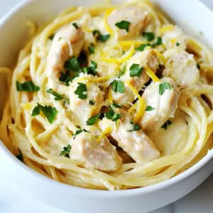 To create this quick creamy lemon chicken pasta, you will need a few simple ingredients. Here&rsquo;s what you should gather: - 8 oz of spaghetti or your favorite pasta - 2 boneless, skinless chicken breasts, diced into bite-sized pieces - 2 tablespoons of extra virgin olive oil - 3 cloves of garlic, minced finely - 1 cup of heavy cream - Zest and juice of 1 fresh lemon - 1/2 cup of freshly grated Parmesan cheese - Salt and freshly ground black pepper, to taste - Fresh parsley, chopped, for garnish Each ingredient plays a key role in the dish. The spaghetti serves as a great base, while the chicken adds protein. Olive oil brings flavor and helps cook the chicken. Garlic adds depth to the taste. Heavy cream makes the sauce rich and creamy. Lemon gives a bright, fresh flavor. Parmesan cheese adds a nice cheesy touch. Salt and pepper enhance all the flavors, and parsley makes the dish look pretty. Now, let's get cooking! {{ingredient_image_2}} 1. Bring a large pot of salted water to a boil. 2. Add 8 ounces of spaghetti or your favorite pasta. 3. Cook until it is al dente, about 8-10 minutes. 4. Reserve 1/2 cup of the starchy pasta water. 5. Drain the pasta and set it aside. 1. In a large skillet, heat 2 tablespoons of extra virgin olive oil over medium heat. 2. Season 2 diced boneless, skinless chicken breasts with salt and pepper. 3. Add the chicken to the skillet and saut&eacute; it. 4. Cook for 5-7 minutes until it turns golden brown and is cooked through. 1. Add 3 cloves of minced garlic to the skillet. 2. Saut&eacute; for about one minute until it smells good. 3. Pour in 1 cup of heavy cream and stir until mixed well. 4. Add the zest and juice of 1 fresh lemon, mixing thoroughly. 5. Gradually stir in 1/2 cup of grated Parmesan cheese until creamy. 6. If the sauce is too thick, add the reserved pasta water a little at a time. 7. Toss the cooked spaghetti in the skillet with the sauce until well coated. 8. Taste and add more salt or pepper if needed. To adjust the sauce thickness, use reserved pasta water. After draining the pasta, save about 1/2 cup of that water. If your sauce feels too thick, add a bit of this starchy water. Stir well and see how it changes. This method helps make the sauce creamy and smooth. For the best creaminess, use heavy cream and fresh Parmesan cheese. Both add richness to the sauce. Stir the cheese in slowly. Let it melt completely before adding more. This keeps the sauce silky and avoids lumps. Don&rsquo;t rush; enjoy the process! Avoid overcooking the chicken. Cook it until it&rsquo;s golden brown. This should take about 5-7 minutes. Use medium heat, and keep an eye on it. Cut the chicken into small pieces so they cook evenly. This way, you won&rsquo;t end up with dry chicken. Seasoning is key at each step. Add salt and pepper when cooking the chicken. This builds flavor right from the start. Don&rsquo;t forget to taste the sauce before serving. Adjust the seasoning to your liking for a delicious finish. Pro Tips Use Fresh Ingredients: Fresh lemons and high-quality chicken will enhance the flavors of your dish significantly. Adjust the Creaminess: If you prefer a lighter sauce, consider substituting half of the heavy cream with chicken broth for a delicious balance. Add Vegetables: Incorporate spinach or cherry tomatoes for an extra layer of flavor and nutrition in your pasta. Perfect Pasta Timing: Timing is key; ensure your pasta is ready just as your sauce finishes cooking to keep everything hot and fresh. {{image_4}} - Alternatives for heavy cream: You can use coconut cream or cashew cream. Both options offer a creamy texture. If you prefer lower fat, try using Greek yogurt mixed with a little milk. This will still give you a rich taste without the extra calories. - Different pasta types to use: While spaghetti is great, you can swap it for penne or fettuccine. These shapes hold the sauce well. If you're looking for a gluten-free option, try rice noodles or gluten-free pasta. They will also work beautifully in this dish. - Incorporating vegetables or herbs: Add spinach or peas for color and nutrition. Saut&eacute; them with the garlic for added flavor. Fresh herbs like basil or thyme can enhance the dish. Toss them in right before serving for a fresh taste. - Adding spices or different cheese options: For a kick, sprinkle in some red pepper flakes. You can also experiment with different cheeses. Try goat cheese or feta for a tangy twist. Mixing cheeses can add depth to your creamy sauce, making it even more delicious. To store your creamy lemon chicken pasta, follow these simple steps: - Let the pasta cool down to room temperature. - Transfer it to an airtight container. - Make sure to seal it tightly before placing it in the fridge. This dish lasts about 3 to 4 days in the fridge. Keep an eye out for any changes in smell or color to ensure freshness. When reheating your pasta, you have a few good methods: 1. Stovetop: Place the pasta in a skillet over low heat. Add a splash of water or cream to keep it moist. Stir gently until heated through. 2. Microwave: Put the pasta in a microwave-safe bowl. Splash a bit of water or cream on top. Cover and heat in short bursts, stirring in between. To keep the creaminess intact, focus on low heat. This prevents the sauce from separating. Enjoy your leftover pasta like it&rsquo;s fresh! Can I use frozen chicken? Yes, you can use frozen chicken. Just make sure to thaw it first. This helps it cook evenly. You can thaw it overnight in the fridge or use the microwave. Once thawed, cut it into bite-sized pieces before cooking. Is it possible to make this dish gluten-free? Absolutely! To make this dish gluten-free, simply swap the pasta for gluten-free pasta. There are many tasty options available today. Look for rice, chickpea, or brown rice pasta for great results. How can I make it dairy-free? To make this dish dairy-free, switch the heavy cream with coconut cream or a dairy-free alternative. Use nutritional yeast instead of Parmesan cheese. This still gives you a nice cheesy flavor without dairy. Can I make this in advance? Yes, you can prepare this dish in advance. Make the creamy lemon chicken sauce and store it in the fridge for up to two days. Cook the pasta fresh when you're ready to serve. This keeps everything tasting great. What to serve with creamy lemon chicken pasta? This pasta pairs well with a fresh salad or steamed vegetables. You can also serve it with garlic bread for a complete meal. A light white wine complements the flavors nicely as well. This blog post covered all you need for a creamy lemon chicken pasta dish. You learned about the key ingredients and the step-by-step process to cook it perfectly. We also explored tips for flavor, variations, storage, and even common questions. Cooking should be fun and easy! Now, you can impress anyone with this tasty meal. Enjoy making it your own. Delicious pasta awaits you!