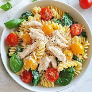 - 2 cups whole grain pasta (fusilli or penne) - 1 cup cooked and shredded chicken breast (or 1 can of chickpeas, drained) - 1 cup fresh spinach, rinsed and chopped - &frac12; cup cherry tomatoes, halved - &frac34; cup creamy Greek yogurt - 1 tablespoon olive oil - 2 cloves garlic, finely minced - 1 teaspoon Italian seasoning - Salt and pepper to taste - Grated Parmesan cheese (optional, for drizzle on top) - Fresh basil leaves for garnish The main ingredients make this dish hearty and nutritious. Whole grain pasta provides fiber and energy. Chicken adds protein while chickpeas give a vegetarian option. Spinach and cherry tomatoes bring freshness and color. The sauce brings everything together. Greek yogurt gives creaminess and protein. Olive oil adds flavor and helps cook the garlic. Garlic and Italian seasoning make the dish aromatic and tasty. Optional toppings like grated Parmesan cheese add a savory touch. Fresh basil leaves brighten the dish and make it look appealing. Together, these ingredients create a creamy protein pasta bowl that is simple and healthy. {{ingredient_image_2}} To start, grab a large pot. Fill it with water and add a good amount of salt. This helps season the pasta. Bring the water to a rolling boil. Once boiling, add 2 cups of whole grain pasta. Cook it according to the package instructions, usually around 8-10 minutes. You want the pasta to be al dente, which means it should be firm but cooked through. When it's ready, drain the pasta in a colander and set it aside. Next, take a large skillet and heat 1 tablespoon of olive oil over medium heat. Add 2 finely minced garlic cloves to the oil. Saut&eacute; them for about 1 minute until they smell nice and golden. Now, toss in 1 cup of chopped fresh spinach and &frac12; cup of halved cherry tomatoes. Cook this mix for about 3-4 minutes. Stir occasionally until the spinach wilts and the tomatoes soften slightly. Now, it's time to add protein. Incorporate 1 cup of cooked and shredded chicken or 1 can of drained chickpeas into the skillet with the vegetables. Stir everything together and cook for 2 more minutes. This warms up the protein and combines the flavors. Next, reduce the heat to low. Add &frac34; cup of creamy Greek yogurt and 1 teaspoon of Italian seasoning. Stir continuously until you have a creamy sauce. Taste it and add salt and pepper as needed. Now, let&rsquo;s mix everything! Pour the cooked pasta into the skillet and gently toss it with the sauce. Make sure every piece of pasta is coated well. For serving, spoon the creamy protein pasta into individual bowls. If you like, sprinkle some grated Parmesan cheese on top for extra flavor. Add fresh basil leaves for a touch of color and freshness. Enjoy your meal! Using Greek yogurt is key for a creamy sauce. Start by measuring out &frac34; cup of Greek yogurt. Add it to the skillet when the heat is low. Stir it well to blend it smoothly with the other ingredients. This method makes sure the yogurt stays creamy and does not curdle. To avoid clumps, keep the heat low when mixing in the yogurt. If the sauce seems too thick, add a splash of pasta water to loosen it. This will help create a rich, even sauce that coats the pasta nicely. To achieve al dente pasta, follow the package instructions carefully. Start with a large pot of salted water. When the pasta is cooked, taste it a minute before the suggested time. It should be firm but not hard. Drain it and set it aside. Balancing flavors is crucial. Use Italian seasoning to enhance the dish. Add salt and pepper in small amounts while cooking. Taste as you go to find the right balance that suits your preference. Preparing ingredients in advance makes cooking easier. Chop the spinach and halve the tomatoes ahead of time. Cook the chicken or chickpeas and store them in the fridge. This way, you can quickly mix everything when you're ready to cook. For storing leftovers, keep the pasta in an airtight container. Place it in the fridge and enjoy it within three days. When reheating, add a splash of water to the pasta. This helps restore its creamy texture and prevents it from drying out. Pro Tips Perfect Pasta Cooking: Always salt your boiling water generously; it flavors the pasta from the inside out. Creamy Sauce Secrets: For an extra creamy texture, mix in a bit of pasta water to your sauce before combining with the pasta. Vegetable Variations: Feel free to add other vegetables like bell peppers or zucchini for more flavor and nutrition. Protein Alternatives: If you're looking for variety, try substituting the chicken with shrimp or tofu for a different twist. {{image_4}} You can easily switch to a vegetarian protein source. Try using chickpeas or tofu. Both options add great texture and protein. If you use chickpeas, just drain and rinse a can before adding them to the mix. Tofu can be cubed and saut&eacute;ed until golden brown for a hearty bite. If you need gluten-free options, choose gluten-free pasta. Many brands offer tasty alternatives made from rice or chickpeas. For dairy-free sauce, replace Greek yogurt with a dairy-free yogurt or cashew cream. This keeps the dish creamy without dairy. Want to boost the flavor? Add spices like red pepper flakes for heat or smoked paprika for depth. You can also mix in extra veggies like bell peppers or zucchini. For cheese lovers, try adding mozzarella or feta for a different taste. Each option gives a unique twist to your creamy protein pasta bowl. To keep your creamy protein pasta fresh, store it in an airtight container. Let it cool down first. Place it in the fridge for up to three days. Make sure to label the container with the date. This way, you can enjoy it later without worries. If you want to save some for later, freezing is a great option. Use a freezer-safe container for storage. Divide the pasta into portions, so you only thaw what you need. It can last up to three months in the freezer. Just remember to label it with the date. When you're ready to eat your leftovers, reheating is key. You can use the microwave or a skillet. If using the microwave, add a splash of water to keep it moist. Heat in short bursts to avoid overcooking. If using a skillet, add a bit of olive oil and warm it on low heat. This helps keep the texture nice and creamy. Enjoy your meal just like the first time! To make this creamy protein pasta bowl low-carb, you can swap the whole grain pasta for zucchini noodles or spaghetti squash. These options cut down on carbs while adding more fiber. You can also use a low-carb pasta made from chickpeas or lentils. This helps keep the dish light but still satisfying. Yes! This recipe is flexible. You can use shrimp, tofu, or ground turkey. Each option brings a new flavor and fits different diets. For a plant-based choice, try black beans or lentils. They add protein and fiber, making the dish hearty and nutritious. Adding more veggies is easy! You can mix in bell peppers, broccoli, or zucchini. Saut&eacute; these with the garlic for extra flavor. You could also add peas or carrots for a pop of color. This makes your pasta bowl more colorful and healthy! This recipe is simple, tasty, and healthy. We&rsquo;ve used whole grain pasta, chicken or chickpeas, and fresh veggies like spinach and cherry tomatoes. The creamy sauce, made with Greek yogurt and olive oil, ties everything together. Remember, you can mix it up with veggie options and toppings like Parmesan and basil. Meal prep makes this dish even easier. Enjoy your cooking and feel good about a meal that nourishes you!