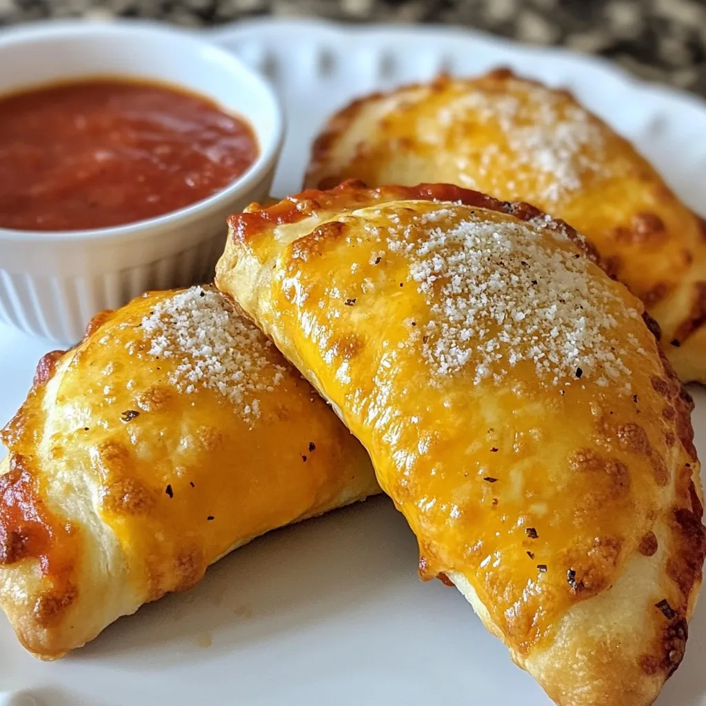 - 1 package of refrigerated pizza dough - 1 ½ cups shredded mozzarella cheese - 1 cup marinara sauce - ½ cup pepperoni slices or diced vegetables - 1 teaspoon Italian seasoning - Olive oil for brushing - 1 egg, beaten for egg wash - Grated Parmesan cheese - Fresh basil for garnish For these cheesy pizza pockets, the main ingredients create a fun and tasty base. The refrigerated pizza dough gives a soft, easy-to-handle texture. The mozzarella cheese melts beautifully, making each bite creamy. Marinara sauce adds a zesty touch that you’ll love. In the additional ingredients, you can choose between pepperoni or veggies. Both options work great! Italian seasoning gives that classic pizza flavor, while olive oil and an egg wash help achieve a nice, shiny finish. For extra flavor, sprinkle some grated Parmesan cheese on top after brushing. Fresh basil offers a lovely touch, making your pizza pockets look and taste even better. Enjoy these simple yet delicious ingredients as you prepare your cheesy pizza pockets! {{ingredient_image_2}} 1. Preheat your oven to 400°F (200°C). This makes sure the pizza pockets cook well. 2. Line a baking sheet with parchment paper. This keeps them from sticking. 3. Roll out the pizza dough on a lightly floured surface. Aim for about ¼ inch thick. 4. Use a sharp knife or pastry cutter to cut the dough into squares or circles. Each piece should be about 4 inches across. 1. In a mixing bowl, combine 1 ½ cups of shredded mozzarella cheese. 2. Add ½ cup of pepperoni slices. You can swap this for diced veggies if you like. 3. Sprinkle in 1 teaspoon of Italian seasoning. Mix everything well so the flavors blend. 1. Take one piece of dough and place a spoonful of marinara sauce on one half. Leave a ½ inch border. 2. Top the sauce with the cheese and pepperoni mixture. Don’t overfill! 3. Fold the dough over to cover the filling. Press the edges to seal the pocket. 4. Use a fork to crimp the edges. This makes a nice design and keeps the filling inside. 5. Arrange the pockets on the baking sheet. Brush the tops with a beaten egg for color. 6. Drizzle a bit of olive oil over the pockets. This helps them get crispy. 7. Sprinkle grated Parmesan cheese on top for a tasty finish. 8. Bake the pockets for 15-20 minutes. They should be puffed and golden brown. 9. Cool them on a wire rack before serving. Enjoy with extra marinara sauce for dipping! Ensuring the right thickness For the best pizza pockets, roll the dough to ¼ inch thick. This thickness gives a great balance between crispy and chewy. If the dough is too thick, it will take longer to cook. If it’s too thin, it may tear. Tips for rolling out dough evenly To roll out dough evenly, start in the center. Use a rolling pin and apply even pressure. Rotate the dough as you roll. This keeps it circular and prevents sticking. Use flour on your surface to avoid sticking. Substitutions for vegetarian options If you want a veggie twist, swap pepperoni for diced bell peppers, mushrooms, or olives. You can even use spinach or artichokes for added flavor. Just make sure to chop the veggies small for easy stuffing. Using different cheeses or sauces Feel free to mix cheeses. Cheddar, provolone, or even feta can add unique flavors. You can also change the sauce. Try using pesto or a spicy marinara for a kick. This gives you many options to create your favorite combination. Adjusting baking time based on oven variances Every oven has its quirks. Start checking your pizza pockets at 15 minutes. If they look golden brown, they are likely ready. If not, keep checking in 2-minute intervals. Checking for doneness To check for doneness, look for a golden-brown color. If you gently press the top, it should feel firm. You can also cut one open to ensure the cheese is melted and the dough is cooked through. Pro Tips Use Fresh Ingredients: Opt for fresh mozzarella cheese and high-quality marinara sauce for the best flavor. This will elevate your pizza pockets and make them taste more authentic. Experiment with Fillings: Don’t hesitate to mix up the fillings! Try different meats or a variety of vegetables to cater to your taste preferences and create unique flavor combinations. Ensure a Proper Seal: To prevent any fillings from leaking out during baking, make sure to seal the edges of the pockets tightly. Use a fork to crimp the edges for added security and a decorative touch. Serve with Dipping Sauce: Enhance your pizza pockets by serving them with a side of warm marinara sauce for dipping. This adds an extra layer of flavor and keeps the pockets moist. {{image_4}} You can make your cheesy pizza pockets even more fun with different flavors. Try BBQ chicken pizza pockets. For these, use shredded chicken and your favorite BBQ sauce instead of marinara. The sweet and tangy sauce pairs well with melted cheese. Another great option is veggie supreme pockets. You can mix diced bell peppers, mushrooms, and spinach with the mozzarella. Add some Italian seasoning for a tasty twist. This version is great for anyone wanting a lighter meal. If you need a gluten-free option, there are many choices. Look for gluten-free pizza dough at your local store. You can also make your own at home using gluten-free flour. Puff pastry is another fun alternative. It gives a crispy and flaky texture. Use it just like regular dough. Just remember to roll it out and cut it into shapes. This option is perfect if you want a different bite. Switching up the sauce can change your pizza pockets. Instead of marinara, try using Alfredo sauce. Its creamy base works great with cheese and meats. You can also use pesto. This sauce adds a fresh and herbal flavor. It complements vegetables well, making your pockets even more delicious. To store leftovers, let the cheesy pizza pockets cool down first. Place them in an airtight container. You can keep them in the fridge for up to three days. When you're ready to eat, just reheat them in the oven or microwave until warm. If you want to freeze uncooked pockets, follow these steps. After you assemble the pockets, place them on a baking sheet. Make sure they don’t touch. Freeze them for about two hours. Once frozen, transfer them to a freezer bag. They will stay good for up to three months. To reheat frozen pockets, bake them straight from the freezer. Set your oven to 400°F (200°C) and bake for 20-25 minutes. Always inspect your pizza pockets before eating. Look for any signs of spoilage. If there is an off smell, or if they look discolored, do not eat them. Fresh food should always look and smell good. When in doubt, throw it out! To make cheesy pizza pockets, you need a few key ingredients. Here’s what you’ll use: - 1 package of refrigerated pizza dough - 1 cup marinara sauce - 1 ½ cups shredded mozzarella cheese - ½ cup pepperoni slices (or diced vegetables) - 1 teaspoon Italian seasoning - 1 egg (for egg wash) - Olive oil (for brushing) - Grated Parmesan cheese (for topping) Start by preheating your oven to 400°F (200°C). Roll out the pizza dough into squares. Mix the cheese, pepperoni, and seasoning in a bowl. Place marinara sauce on half of each dough piece. Add the cheese mixture on top. Fold and seal each pocket, then brush with egg wash and sprinkle with Parmesan. Bake for 15-20 minutes until golden brown. Yes, you can use store-bought dough. It saves time and effort. Here are some pros and cons: Pros: - Quick and easy - Consistent results Cons: - May lack freshness - Limited flavor options Homemade dough offers more control over taste and texture. It can be fun to make, but store-bought is great for busy days. Dipping sauces add extra flavor to your pizza pockets. Here are some popular options: - Marinara sauce - Ranch dressing - Garlic butter - BBQ sauce - Pesto Try these sauces for a tasty twist. Each adds a unique flavor and fun to your cheesy pizza pockets. In this article, we covered how to make cheesy pizza pockets. You learned about the main ingredients like dough, cheese, and marinara. I shared tips for perfecting your dough and suggested tasty filling ideas. We also explored variations and storage methods. Pizza pockets are fun to make and customize. Use your favorite flavors for a tasty treat. Enjoy creating your own versions, and share them with friends and family!