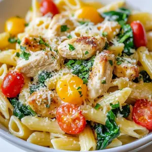 - 8 oz penne pasta - 1 lb chicken breast, diced into bite-sized pieces - 1 tablespoon olive oil - 1 teaspoon garlic powder - 1 teaspoon onion powder - 1 cup ranch dressing - 1 cup heavy cream - 1 cup cherry tomatoes, halved - 1 cup baby spinach - 1/2 cup grated Parmesan cheese - Salt and pepper, to taste - Fresh parsley, chopped (for garnish) Using high-quality ingredients makes a big difference. Choose fresh chicken for better flavor. Look for ranch dressing with no added sugars or preservatives. Fresh cherry tomatoes give a sweet burst in each bite. For greens, baby spinach is tender and adds a nice color. Use real Parmesan cheese for the best taste, as pre-grated cheese often lacks flavor. You can easily adjust this recipe to fit your needs. For gluten-free, swap the penne for gluten-free pasta. If you want a lighter version, use low-fat ranch dressing and light cream. For a vegetarian option, replace the chicken with chickpeas or tofu. You can also add more veggies like bell peppers or zucchini for extra nutrition. {{ingredient_image_2}} Start by boiling water in a large pot. Add salt to the water for flavor. Once it boils, add 8 oz of penne pasta. Cook it according to the package instructions, usually 9-11 minutes for al dente. When done, drain the pasta and set it aside. Make sure it does not stick together. In a large skillet, heat 1 tablespoon of olive oil over medium heat. Add 1 lb of diced chicken breast. Season the chicken with 1 teaspoon of garlic powder, 1 teaspoon of onion powder, salt, and pepper. Cook for 5-7 minutes. Stir often until the chicken turns golden brown and reaches an internal temperature of 165&deg;F. Reduce the heat to medium-low after the chicken cooks. Pour in 1 cup of ranch dressing and 1 cup of heavy cream. Stir everything well to mix. Let the sauce simmer gently for 3-5 minutes. This step blends the flavors together nicely. Add 1 cup of halved cherry tomatoes and 1 cup of baby spinach to the skillet. Stir gently to mix. Cook until the spinach wilts and the tomatoes soften, which takes about 2-3 minutes. This adds color and nutrients to your dish. Now, take the cooked penne pasta and add it to the skillet. Toss everything together carefully. Make sure the pasta gets fully coated with the creamy ranch sauce, chicken, and veggies. This step is key for flavor. Spoon the creamy chicken ranch pasta into serving bowls. Make sure each bowl has a good amount of sauce and veggies. For a nice touch, sprinkle fresh parsley on top and add some extra Parmesan cheese. Serve with warm garlic bread for a complete meal. To make the sauce super creamy, use heavy cream. It blends well with ranch dressing. Stir the sauce gently as it simmers. This helps keep it smooth. The key is to add Parmesan cheese at the end. It melts nicely and makes the dish richer. You can also try adding a splash of pasta water. This helps the sauce stick better to the pasta. To avoid mushy pasta, cook it until al dente. This means it should have a slight bite. Follow the package instructions closely. Stir the pasta while it cooks. This helps it cook evenly. After draining, toss it with a little olive oil. This keeps it from sticking together. If you plan to combine it with the sauce later, undercook it by one minute. It will finish cooking in the sauce. To save time, prep your ingredients first. Dice the chicken and halve the tomatoes before you start cooking. Use a large pot to boil the pasta. While it cooks, you can saut&eacute; the chicken. This cuts down on waiting time. If you have leftover chicken, use it instead of cooking from scratch. You can also use pre-chopped spinach or cherry tomatoes. This makes the process even faster! Pro Tips Perfect Pasta: Make sure to salt your pasta water well; it should taste like the sea. This enhances the flavor of the pasta itself. Chicken Check: Use a meat thermometer to ensure your chicken is cooked through to an internal temperature of 165&deg;F (75&deg;C) for safety and juiciness. Veggie Freshness: For the best flavor, add your spinach and tomatoes at the end of cooking to keep them vibrant and fresh. Cheesy Finish: Let your pasta sit for a couple of minutes after adding the cheese; this helps it melt evenly and creates a creamier texture. {{image_4}} You can make this dish even better by adding more veggies. Try bell peppers, zucchini, or broccoli. Cut them into small pieces so they cook well. You can add them when you saut&eacute; the chicken. Just cook them until they are tender. This will give your dish more color and flavor. You can also add peas or corn for a sweet touch. Not a fan of chicken? No problem! You can use other proteins. Shrimp works great and cooks fast. Just add it to the skillet with the sauce. If you want a vegetarian option, use chickpeas or tofu. Make sure to cook them well to get good flavor. Each protein will change the taste of your dish. Do you love heat? You can spice things up easily! Add red pepper flakes to the sauce for a kick. You can also mix in diced jalape&ntilde;os or hot sauce. Start with a little and taste as you go. This way, you can find the perfect heat level for you. Spicy adds a fun twist to the creamy ranch flavor. To keep your creamy chicken ranch pasta fresh, place it in an airtight container. Make sure the pasta cools down before you seal it. This helps to keep the sauce creamy and tasty. Store it in the fridge for up to three days. If you have a lot of leftovers, consider dividing them into smaller portions. This way, you can enjoy it later without needing to reheat the whole dish. When you're ready to eat your leftovers, reheating is easy! Use a microwave-safe bowl and cover it with a microwave-safe lid or a damp paper towel. Heat it in short bursts of 30 seconds. Stir in between to avoid hot spots. If you feel the pasta looks dry, add a splash of milk or cream for extra moisture. Alternatively, you can reheat it on the stove. Just add a little water or broth to a pan and warm it over low heat, stirring gently. If you want to save your creamy chicken ranch pasta for later, freezing is a great option! First, let the pasta cool completely. Then, transfer it to a freezer-safe container. Make sure to leave some space at the top, as the pasta may expand when frozen. You can freeze it for up to three months. When you&rsquo;re ready to eat it, thaw it overnight in the fridge. Then, follow the reheating tips to enjoy a warm, creamy meal! Yes, you can make this recipe gluten-free. Use gluten-free penne pasta instead. Many brands offer great options. Just cook it according to the package instructions. The rest of the ingredients are naturally gluten-free. Always check labels to be sure. To make this dish healthier, consider these tips: - Use whole wheat penne for more fiber. - Replace heavy cream with Greek yogurt or low-fat milk. - Add more veggies, like bell peppers or broccoli, for extra nutrients. These changes keep the flavor but lower the calories. This dish pairs well with: - Garlic bread, great for dipping. - A fresh side salad for crunch. - Steamed vegetables for added nutrients. These sides balance the meal and add flavor. Yes, you can use store-bought ranch dressing. It saves time and still tastes great. Just choose your favorite brand. Homemade ranch dressing adds a personal touch. Either way, the dish will still be creamy and delicious. The pasta stays fresh in the fridge for about 3 to 4 days. Store it in an airtight container. Reheat it gently in the microwave or on the stove. Add a splash of water or cream to keep it moist. This blog post covered the key ingredients for Creamy Chicken Ranch Pasta. I shared tips for choosing quality ingredients and making smart substitutions. I walked you through simple cooking steps that create a tasty dish. You also learned how to make it creamy and time-efficient. In closing, remember to get creative with variations. Use your favorite veggies and proteins. Storage and reheating tips will keep this meal fresh. Enjoy your cooking journey, and make it your own!
