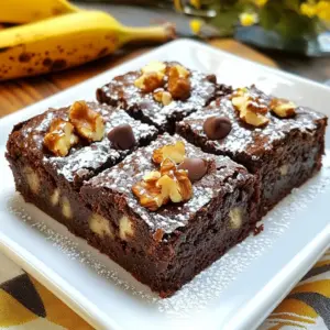 To make banana bread brownies, you need a few key ingredients: - 2 ripe bananas, thoroughly mashed until smooth - 1/2 cup unsweetened applesauce - 1/3 cup coconut oil, melted and cooled slightly - 1/2 cup packed brown sugar - 1/4 cup granulated sugar - 2 large eggs, at room temperature - 1 teaspoon pure vanilla extract - 1 cup all-purpose flour, sifted - 1/2 cup unsweetened cocoa powder - 1 teaspoon baking soda - 1/2 teaspoon salt These ingredients work together to create a moist and rich treat. The ripe bananas add natural sweetness. The cocoa powder gives it that deep chocolate flavor. You can make these brownies even better with mix-ins. Here are a few ideas: - 1/2 cup chopped walnuts or pecans - 1/2 cup dark chocolate chips These add a nice crunch and extra chocolatey goodness. Feel free to get creative! You can try different nuts or even add some peanut butter. When selecting bananas, look for these tips: - Choose bananas that are yellow with brown spots. - Avoid green bananas, as they are not sweet enough. - Soft, overripe bananas work best for mashing. The riper the banana, the sweeter your brownies will be. You want them to be soft and easy to mash. This will ensure your brownies are moist and full of flavor. {{ingredient_image_2}} Start by preheating your oven to 350&deg;F (175&deg;C). Grab a 9x9 inch baking pan. Lightly grease it or line it with parchment paper. This step helps the brownies come out easily after baking. In a large mixing bowl, mash the ripe bananas until they are smooth. Add the applesauce, melted coconut oil, brown sugar, and granulated sugar. Whisk these together until the mix is smooth. This blend adds moisture and flavor to your brownies. In another bowl, sift the all-purpose flour, cocoa powder, baking soda, and salt. Sifting helps avoid lumps and ensures your dry mix is light. This step is key for fluffy brownies. Gradually fold the dry mix into the wet ingredients. Use a spatula or wooden spoon. Mix gently until just combined. Now, fold in the walnuts or pecans and dark chocolate chips if you want extra flavor and crunch. Pour the brownie batter into your prepared pan. Spread it evenly with your spatula. Bake for 25-30 minutes. To check if they&rsquo;re done, insert a toothpick in the center. It should come out with a few moist crumbs, not wet batter. Once baked, let them cool in the pan before slicing into squares. To get the right texture for your banana bread brownies, focus on mixing. When you combine wet and dry ingredients, mix just until they come together. Over-mixing can make your brownies tough. Use a spatula and fold gently. This keeps the brownies soft and chewy. If your brownies come out too dry, you may have baked them too long. Check them a few minutes early next time. If they are too gooey, increase the baking time slightly. Ensure you use ripe bananas, as they add moisture. If your brownies sink, it may be due to underbaking. Always test with a toothpick. To keep your brownies fresh, let them cool completely before storing. Place them in an airtight container at room temperature. They will stay fresh for up to four days. If you want to store them longer, freeze them. Wrap each brownie in plastic wrap, then place in a freezer bag. They'll last for up to three months in the freezer. Pro Tips Use Overripe Bananas: The riper the bananas, the sweeter and more flavorful your brownies will be. Look for bananas with lots of brown spots for the best results. Don&rsquo;t Overmix: When combining the wet and dry ingredients, mix just until everything is incorporated. Overmixing can lead to dense brownies. Cool Before Cutting: Allow the brownies to cool completely in the pan before slicing. This helps them set and makes for cleaner cuts. Experiment with Add-ins: Feel free to personalize your brownies by adding chocolate chunks, dried fruits, or even a swirl of peanut butter for extra flavor! {{image_4}} To make banana bread brownies gluten-free, swap regular flour for a gluten-free blend. Look for a blend that contains xanthan gum. This helps the brownies hold together. You can also use almond flour or oat flour as good choices. Just remember that the texture may differ a bit. For a vegan twist, replace eggs with flax eggs. Mix 1 tablespoon of flaxseed meal with 2.5 tablespoons of water. Let it sit for a few minutes to thicken. Use plant-based butter instead of coconut oil. Also, make sure your chocolate chips are dairy-free. This version keeps all the yummy flavors while being plant-based. You can add peanut butter for a nutty flavor. Swirl in 1/2 cup of creamy peanut butter before baking. Another option is caramel. Drizzle caramel sauce on top of the batter before baking. This adds a sweet touch. You can also mix in chopped nuts or extra chocolate chips for even more flavor. To serve your banana bread brownies, make them look special. Cut them into neat squares. Place them on a colorful plate. A sprinkle of powdered sugar adds a nice touch. You can also stack them high for a fun display. Garnish with a mint leaf for color. This simple trick makes them look like a fancy dessert. These brownies shine when paired with ice cream. A scoop of vanilla on top is perfect. The cold ice cream melts into the warm brownie. This creates a delightful contrast of textures. You can also use whipped cream for a lighter option. Just a dollop adds sweetness and creaminess. Both options make your treat feel extra special. What drinks go well with banana bread brownies? A nice cup of coffee is an excellent choice. The rich flavors of coffee match the chocolatey treats well. You can also serve a glass of milk. The creamy texture of milk balances the brownies nicely. For a fun twist, try a scoop of ice cream in soda. This makes a float that pairs wonderfully with your brownies. Yes, you can use frozen bananas! Just thaw them first. Make sure to drain any excess liquid. Frozen bananas work well since they are very soft and sweet. They give your brownies a great banana flavor and moisture. To check if your brownies are done, insert a toothpick into the center. If it comes out with a few moist crumbs, they are ready. If it comes out wet, they need more time. Bake for 25 to 30 minutes. Keep an eye on them towards the end. You can use other oils, like vegetable oil or melted butter. Each option will change the flavor slightly. If you want a healthy choice, try using applesauce. It will keep your brownies moist and add sweetness. To keep your brownies fresh, store them in an airtight container. Place a piece of parchment paper between layers if stacking. You can also wrap them in plastic wrap for extra protection. They will stay fresh for up to five days at room temperature. For longer storage, freeze them for up to three months. Just thaw before serving! You learned how to make banana bread brownies from scratch. We covered key ingredients, step-by-step instructions, and tips to perfect your bake. Don&rsquo;t forget the fun mix-ins and variations for your unique twist. Proper storage keeps them fresh for longer. Enjoy these brownies warm, with ice cream or coffee. Happy baking!