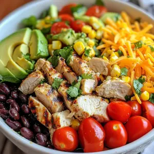 - 2 grilled chicken breasts, diced into bite-sized pieces - 1 cup corn (freshly grilled or canned) - 1 can black beans, thoroughly rinsed and drained - 1 red bell pepper, diced into small pieces - 1 ripe avocado, diced - 1/2 medium red onion, finely chopped - 1 cup cherry tomatoes, halved - 1 cup shredded sharp cheddar cheese - 1/4 cup fresh cilantro, roughly chopped - Juice of 1 lime (about 2 tablespoons) - 3 tablespoons extra virgin olive oil - 1 teaspoon ground cumin - 1 teaspoon chili powder - Sea salt and freshly ground black pepper, to taste This Southwest Chicken Salad is packed with nutrients. Each serving has about 400 calories. You get a good mix of protein from chicken and beans. The avocado adds healthy fats, while veggies provide fiber and vitamins. This salad is great for a light lunch or dinner. - Chicken: Use fresh chicken breasts for the best taste. Grilling adds flavor. - Corn: If possible, grill fresh corn. It becomes sweet and smoky. - Beans: Always rinse canned beans to remove excess sodium. - Veggies: Choose vibrant, ripe veggies for the best flavor and crunch. - Avocado: Select avocados that yield slightly to gentle pressure. This means they are ripe. - Cilantro: Fresh cilantro brightens the dish. Look for bright green leaves. These tips help ensure your salad is fresh, flavorful, and enjoyable. {{ingredient_image_2}} First, you need to grill the chicken. Start by heating your grill to medium. Place the chicken breasts on the grill and cook for about 6-7 minutes on each side. Use a meat thermometer to check that they reach 165&deg;F (75&deg;C). Once done, take the chicken off the grill. Let it rest for a few minutes. This helps keep it juicy. Now, dice the chicken into small, bite-sized pieces. Now it&rsquo;s time to make the salad. In a large bowl, mix together the diced grilled chicken, corn, black beans, red bell pepper, avocado, red onion, cherry tomatoes, and cheddar cheese. Be gentle while mixing. You don&rsquo;t want to mash the avocado. Each bite should have a nice blend of flavors and textures. Next, let&rsquo;s make the zesty dressing. In a small bowl, whisk together the lime juice, olive oil, cumin, chili powder, sea salt, and black pepper. This dressing will add a burst of flavor. Drizzle the dressing over the salad mixture. Toss everything gently to coat the ingredients. Make sure the avocado stays whole for that creamy touch. Finally, sprinkle the chopped cilantro on top. Give it one last gentle toss before serving. To keep your avocado intact, use gentle hands. When mixing the salad, fold the ingredients instead of stirring. This helps maintain the creamy texture of the avocado. Also, cut the avocado into larger pieces. Smaller pieces mash more easily. If you notice it getting soft, add it last. This keeps it looking fresh and vibrant. For a tasty kick, use ground cumin and chili powder. These spices bring warmth and depth. Mix them into your dressing for the best flavor. You can also add garlic powder for extra zest. If you like it spicy, try adding cayenne pepper or smoked paprika. Adjust the amount based on your heat preference. This way, you can create a flavor that suits your taste. To save time, prep your ingredients ahead of cooking. Dice the vegetables and store them in the fridge. You can grill the chicken a day before and keep it chilled. This makes assembly quick and easy. You can also make the dressing in advance. Keep it in a sealed jar. Just shake it up before pouring it on your salad. This allows you to enjoy a fresh and flavorful meal with minimal effort. Pro Tips Perfectly Grilled Chicken: For the juiciest chicken, marinate the breasts in a mixture of olive oil, lime juice, and spices for at least 30 minutes before grilling. Fresh Ingredients Matter: Use fresh, in-season produce for the best flavor and texture. If possible, grill the corn for a smoky sweetness. Avocado Handling: To keep the avocado from browning, add it just before serving and toss gently to maintain its shape. Flavor Boost: For an extra kick, add diced jalape&ntilde;os or a dash of hot sauce to the dressing for a spicy twist. {{image_4}} You can make a tasty vegetarian version of this salad. Instead of chicken, use grilled corn or zucchini. Add extra black beans for protein. Replace cheese with vegan cheese or skip it entirely. Toss in some cooked quinoa for a hearty touch. This way, you keep all the flavors but skip the meat. Feel free to switch up the protein in this salad. You can use shrimp or steak instead of chicken. For a lighter meal, try poached salmon. A plant-based option is to add tofu or tempeh. Just make sure to season your protein well, so it adds flavor to the salad. Get creative by swapping ingredients to suit your taste. Instead of red bell pepper, use yellow or orange for a sweet twist. Try different beans like pinto or kidney beans. Fresh herbs like parsley or basil can replace cilantro. If you want crunch, add chopped nuts or seeds. These changes keep the salad fresh and exciting. To keep your Southwest chicken salad fresh, store it in an airtight container. This helps prevent moisture loss. You can refrigerate it for up to three days. If you notice any wilting or browning, it's best to discard those parts. Always check for freshness before eating. You can freeze portions of the salad, but some ingredients may change texture. The chicken and beans freeze well. However, avoid freezing avocado and tomatoes. They may become mushy when thawed. To freeze, place the chicken and beans in a container. Label it with the date. Consume within three months for best quality. Knowing the shelf life of each ingredient helps in meal planning. Grilled chicken lasts about 3-4 days in the fridge. Corn and black beans can last up to 2-3 years if canned. Fresh bell peppers and onions stay good for about a week. Avocados ripen quickly, so use them within 1-2 days after cutting. You can serve this salad with many sides. Tortilla chips add crunch and fun. You might enjoy a side of rice or quinoa for extra filling. Fresh fruit, like watermelon or pineapple, adds a sweet touch. For a drink, try a cold limeade or iced tea. These pair well with the salad's zesty flavors. To add some heat, mix in sliced jalape&ntilde;os or chili flakes. You can also use a spicier dressing. Try mixing in some hot sauce or using a spicy ranch. If you love flavors, add diced chipotle peppers in adobo sauce. These options will boost heat without losing flavor. Yes, grilled veggies make a great swap! Try zucchini, bell peppers, or corn for added flavor. Eggplant can also add a nice texture. Just grill them until tender and mix them in like the chicken. This keeps the salad fresh and fun for vegetarians. You learned about ingredients for a tasty Southwest Chicken Salad. I shared tips on keeping ingredients fresh and easy cooking steps. I talked about fun ways to vary the salad and store leftovers. Choosing fresh food is key to good flavor. Experiment with spices and proteins to make it your own. This salad is simple to prepare and enjoy. Start grilling and mixing today for a delicious meal that fits your taste!