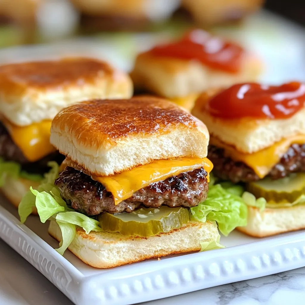 - 1 lb ground beef or plant-based meat - 1 teaspoon garlic powder - 1 teaspoon onion powder - 1 teaspoon smoked paprika - 1 teaspoon salt - ½ teaspoon black pepper - 8 mini slider buns - 8 slices of cheddar cheese - ½ cup mayonnaise - ½ cup ketchup - ½ cup pickles, sliced - Fresh lettuce leaves - Optional: sliced tomatoes and onions Gather these ingredients before you start. You can use ground beef for a classic taste or plant-based meat for a healthier twist. The spices add flavor and depth to the patties. Garlic powder, onion powder, and smoked paprika create a savory mix. Don't forget the salt and black pepper for that extra kick. For the sliders, mini buns are a must. They hold the patties perfectly. Cheddar cheese melts nicely on top, giving that gooey goodness. Mayonnaise and ketchup are classic toppings that add creaminess and sweetness. Sliced pickles give a nice crunch, while fresh lettuce adds a crisp bite. If you want, add sliced tomatoes and onions for more flavor. These ingredients come together to create a fun and tasty meal. You will love how simple they are to find and prepare! {{ingredient_image_2}} - Preheat oven to 400°F (200°C). - Line a large baking sheet with parchment paper. This prevents sticking and makes cleanup easy. - In a bowl, mix 1 lb of ground beef or plant-based meat with spices. - Add 1 teaspoon of garlic powder, 1 teaspoon of onion powder, 1 teaspoon of smoked paprika, 1 teaspoon of salt, and ½ teaspoon of black pepper. - Mix well until spices are fully combined with the meat. - Form this mixture into 8 mini patties, about 2 inches wide. - Place them in a single layer on the baking sheet. - Bake the patties for 12-15 minutes. - Use a meat thermometer for best results. Aim for 160°F (70°C) for beef. - In the last 5 minutes of baking, add a slice of cheddar cheese on each patty. Let it melt. - While patties bake, slice the mini slider buns in half. - Toast them in a pan or oven until golden and crisp. - When patties are done, let them rest for a minute. This keeps them juicy. - Spread mayonnaise and ketchup on the bottom half of each toasted bun. - Place a cheesy patty on each bun, and add pickles and fresh lettuce. - If you like, add sliced tomatoes or onions for more flavor. - Finally, place the top half of the buns on the sliders and serve hot. - Use a meat thermometer to check doneness. Aim for 160°F for beef. - Mix the meat and spices well. This helps every bite taste great. - Toast slider buns in a pan for a quick method. Just a few minutes works well. - The oven is also great for toasting. Set it to broil for perfect buns. - For a nice look, use a large platter for your sliders. - Add fresh herbs or a small bowl of dipping sauce for color and fun! Pro Tips Use Quality Meat: For the best flavor and texture, opt for high-quality ground beef or your favorite plant-based alternative. Customize Your Toppings: Feel free to experiment with different toppings like avocado, spicy aioli, or jalapeños for a unique twist on your sliders. Don’t Overcook: Keep an eye on your patties to prevent overcooking; they should be juicy and slightly pink in the center for optimal flavor. Rest the Patties: Allowing the patties to rest for a minute after baking helps retain their juices and enhances the overall taste. {{image_4}} You can switch up the meat in your sliders. Ground turkey is a lean option. Ground chicken offers a mild taste. For a plant-based choice, use lentils or chickpeas. Each option gives your sliders a unique flavor. If you want vegan cheese, try cashew-based or almond-based options. These melt well and add creaminess. If you prefer regular cheese, mozzarella or pepper jack are great choices. They add nice flavor and texture to your sliders. Add fun toppings to boost flavor. Sautéed mushrooms make a savory addition. Sliced jalapeños give a spicy kick. Crispy bacon adds a rich crunch. Each topping can change the taste of your sliders, making them even more enjoyable. To keep your sliders fresh, follow these steps: - Cool down: Let the sliders cool to room temperature. - Wrap tightly: Use plastic wrap or foil to cover them. - Use a container: Place the wrapped sliders in an airtight container. - Refrigerate: Store them in the fridge. You can keep the sliders fresh for up to 3 days. After this, they may lose flavor or texture. When you want to enjoy your sliders again, here’s how to reheat them: - Oven method: Preheat your oven to 350°F (175°C). Place the sliders in a baking dish. Cover with foil and heat for about 10-15 minutes. - Microwave method: Place sliders on a microwave-safe plate. Heat for 30 seconds to 1 minute, checking for warmth. To maintain the quality, avoid overheating. This keeps the flavors and texture nice and juicy. Yes, you can prepare the sliders ahead of time. Make the patties and store them in the fridge for up to a day. To keep them fresh, place them in a sealed container. You can also cook the patties in advance and reheat them later. Just make sure to cover them to keep moisture in. Many sides go great with sliders. Here are some tasty options: - Crispy French fries - Sweet potato fries - Coleslaw - Mixed green salad - Veggie sticks with dip These sides add color and flavor to your meal. Yes, you can freeze the patties. To do this: - Shape the patties and place them on a baking sheet. - Freeze them for about an hour until firm. - Transfer the frozen patties to a freezer bag. When you are ready to use them, thaw them in the fridge overnight. Cook them as usual, and enjoy! These sliders are a tasty and fun option for any meal. We covered the key ingredients, simple steps, and helpful tips to create delicious mini burgers. You learned about variations that suit your taste, how to store leftovers, and clever reheating methods. With this guide, making sliders can be quick and enjoyable. Enjoy the process and let your creativity shine in the kitchen!
