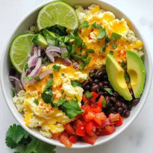 - 4 large eggs - 1 cup riced cauliflower - 1/2 cup bell pepper, diced (any vibrant color) - 1/4 cup red onion, finely chopped - 1/4 cup black beans, drained and rinsed - 1/4 cup shredded cheese (choose between cheddar or pepper jack for extra flavor) - 2 tablespoons fresh cilantro, finely chopped - 1 avocado, sliced - 1 tablespoon olive oil - 1/2 teaspoon ground cumin - Salt and freshly ground black pepper to taste - Hot sauce (optional, for a spicy kick when serving) This breakfast bowl offers many health benefits. Eggs are a great source of protein. They help build muscle and keep you full. Riced cauliflower is low in carbs and rich in fiber. It aids digestion and can help with weight loss. Bell peppers add vitamins A and C. They boost your immune system. Black beans provide protein and keep your heart healthy. Avocado brings healthy fats to the meal. These fats can lower bad cholesterol and improve heart health. Fresh cilantro adds flavor and may help detox your body. If you need to swap ingredients, here are some ideas: - Use egg whites instead of whole eggs for fewer calories. - Swap riced cauliflower for riced broccoli for a different taste. - Use any beans you like, such as pinto or kidney beans. - Try goat cheese instead of cheddar for a tangy flavor. - If you&rsquo;re out of cilantro, parsley works just as well. - For a dairy-free option, leave out the cheese or use a vegan alternative. Feel free to mix and match based on what you have at home! {{ingredient_image_2}} To make the Minute Low-Carb Breakfast Burrito Bowl, gather your ingredients. This dish is quick and easy. You will need fresh veggies, eggs, and spices. The total cooking time is just 15 minutes. 1. Warm Olive Oil: Heat 1 tablespoon of olive oil in a large non-stick skillet over medium heat. 2. Saut&eacute; Veggies: Add 1 cup of riced cauliflower, 1/2 cup of diced bell pepper, and 1/4 cup of chopped red onion. Stir these for about 3-4 minutes. Wait until they are soft and smell good. 3. Scramble Eggs: Make space in the skillet by moving the veggies to one side. Crack 4 large eggs into the empty side. Break the yolks with a spatula. Cook for 2-3 minutes until the eggs are fully set. 4. Mix in Black Beans: Add 1/4 cup of drained black beans, 1/2 teaspoon of ground cumin, salt, and freshly ground black pepper to taste. Stir well for one minute to heat the beans. 5. Melt Cheese: Take the skillet off the heat. Sprinkle 1/4 cup of shredded cheese over the mix. Cover briefly to let the cheese melt. 6. Serve: Spoon the mixture into bowls. Top each bowl with 2 tablespoons of fresh cilantro and slices of 1 avocado. If you like spice, add hot sauce. - Warm olive oil: 1 minute - Saut&eacute; veggies: 3-4 minutes - Scramble eggs: 2-3 minutes - Mix in black beans: 1 minute - Melt cheese: 1 minute - Total time: 15 minutes To get the best texture for your burrito bowl, focus on the riced cauliflower. Make sure to saut&eacute; it until it is tender. This step keeps it from being too watery. I like to saut&eacute; my veggies for about 3-4 minutes. This way, they become soft but still have some bite. When you add the eggs, push the veggies to one side of the pan. This makes room for the eggs to scramble nicely without overcooking. Spices bring your burrito bowl to life. I always add ground cumin for a warm flavor. Just 1/2 teaspoon adds depth without overpowering. Salt and pepper are must-haves too; they enhance the taste of each ingredient. If you want more heat, try adding hot sauce when serving. It gives a nice kick and adds flavor! Serving is as fun as cooking! I like to spoon the mix into individual bowls while it's warm. Top each bowl with fresh cilantro and a few slices of avocado. The green colors make the dish pop! Adding lime on the side gives a zesty twist. You can squeeze it over the bowl for a refreshing taste. Enjoy your meal with family or friends; it&rsquo;s a perfect start to the day! Pro Tips Use Fresh Ingredients: Always opt for fresh vegetables and herbs to enhance the flavor and nutritional value of your breakfast bowl. Customize Your Protein: Feel free to add cooked sausage, bacon, or tofu for added protein and variety in your breakfast burrito bowl. Experiment with Spices: Try adding different spices like paprika or chili powder to give your burrito bowl a unique twist. Meal Prep for Easy Mornings: Prepare your riced cauliflower and chopped veggies ahead of time to make your morning routine quicker and easier. {{image_4}} You can easily make this dish vegetarian. Simply skip the eggs and use tofu instead. Crumble firm tofu and cook it with the veggies. To make it vegan, replace cheese with a vegan option or simply leave it out. You can still enjoy all the great flavors without the eggs. Cheese adds a nice creaminess. You can use cheddar or pepper jack for a kick. If you want something milder, try mozzarella. For a dairy-free option, use nutritional yeast. It gives a cheesy flavor without the dairy. Toppings make this bowl fun and unique. Add sliced olives, diced tomatoes, or jalape&ntilde;os for extra flavor. You can also sprinkle some pumpkin seeds or sunflower seeds for crunch. Try adding a dollop of Greek yogurt or sour cream for creaminess. Remember, the more toppings, the more fun your bowl will be! After enjoying your Minute Low-Carb Breakfast Burrito Bowl, store any leftovers right away. Use a clean, airtight container. This keeps your meal fresh. Make sure to wait until it cools down before sealing. Refrigerate the bowl for up to three days. If you want to enjoy it later, proper storage is key. When you are ready to eat again, reheating is simple. Use the microwave for quick results. Place the bowl in and heat for about one to two minutes. Stir halfway through to ensure even heating. If you want it warm but not dry, add a splash of water before reheating. This keeps the dish moist. If you want to save the burrito bowl for longer, freezing is a great option. Divide the dish into single servings. Use freezer-safe containers or bags. Make sure to remove as much air as possible. Label each container with the date. The burrito bowl can last up to three months in the freezer. When you're ready to eat, thaw it in the fridge overnight before reheating. Yes, you can meal prep this breakfast bowl. Just cook the ingredients and store them in airtight containers. Keep the avocado separate to avoid browning. You can reheat the bowl in the microwave. This makes for a quick breakfast during busy mornings. Yes, this recipe is gluten-free. All the ingredients used, like eggs, cauliflower, and beans, contain no gluten. Always check labels if you use packaged items, like cheese or hot sauce, to ensure they are gluten-free. For extra protein, try adding cooked chicken, turkey, or tofu. You can also mix in some cottage cheese or Greek yogurt. These additions will boost the protein content and make the bowl even more filling. To add spice, use pepper jack cheese instead of cheddar. You can also mix in diced jalape&ntilde;os or add a few shakes of cayenne pepper. Hot sauce on top is a great way to kick up the heat just before serving. The blog post covers everything you need for a great burrito bowl. We listed all the ingredients and their benefits. You learned how to prepare and cook each step clearly. I shared tips to enhance texture and flavor. You also found variations for different diets. Finally, we discussed proper storage for leftovers. As you try these ideas, remember that customization is key. Enjoy making this dish your own!