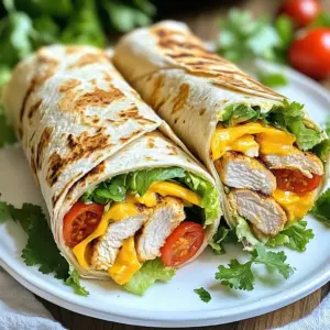 - 2 boneless, skinless chicken breasts - 1 tablespoon extra virgin olive oil - 1 teaspoon garlic powder - 1 teaspoon smoked paprika - Sea salt and freshly ground black pepper to taste - 4 large whole wheat tortillas - 1 cup romaine lettuce, finely shredded - 1 cup cherry tomatoes, halved - 1/2 cup sharp shredded cheddar cheese - 1/4 cup creamy ranch dressing - Fresh cilantro leaves, for garnish (optional) For the chicken, you need two boneless, skinless breasts. These cook well and stay juicy. You&rsquo;ll also want some olive oil, garlic powder, and smoked paprika for the marinade. Sea salt and black pepper add flavor too. For the wrap, grab four large whole wheat tortillas. They are sturdy and healthy. You will need one cup of finely shredded romaine lettuce for crunch. Cherry tomatoes add sweetness and color. Shredded cheddar cheese gives a nice sharp taste. Finally, creamy ranch dressing ties all the flavors together. If you like, sprinkle fresh cilantro on top for a pop of color and flavor. {{ingredient_image_2}} 1. Preheat your grill or grill pan to medium-high. This step helps create those great grill marks. 2. In a small bowl, mix one tablespoon of olive oil, one teaspoon of garlic powder, one teaspoon of smoked paprika, sea salt, and black pepper. This marinade adds flavor. 3. Coat both sides of the chicken breasts with the marinade. Make sure each piece gets a good layer. 4. Place the chicken on the hot grill. Cook for 6-7 minutes on each side. The inside should reach 165&deg;F (75&deg;C). Once done, take it off the grill and let it rest for 5 minutes. 1. Lay the whole wheat tortillas flat on a clean surface. This will make it easy to fill them. 2. Slice the grilled chicken into bite-sized strips. Distribute these strips evenly on each tortilla. 3. On top of the chicken, add a handful of shredded romaine lettuce, halved cherry tomatoes, and a sprinkle of cheddar cheese. These add freshness and crunch. 4. Drizzle creamy ranch dressing over the fillings. This gives each bite a zesty kick. 1. To roll the wraps, start at one end and fold in the sides. Then roll tightly to keep the filling inside. 2. For an extra touch, place the wraps back on the grill for 1-2 minutes. This warms them and gives nice grill marks. Enjoy your tasty wraps! They are easy to make and great for any meal. How can I check doneness? Use a meat thermometer to check the chicken. The safe internal temperature is 165&deg;F (75&deg;C). Insert it into the thickest part of the breast. If it reads 165&deg;F, your chicken is fully cooked. How can I avoid dryness? Let the chicken rest for about 5 minutes after grilling. This helps keep the juices inside. Also, don&rsquo;t overcook the chicken. Follow the cooking time of 6-7 minutes per side for juicy results. Can I substitute proteins? Yes! You can use turkey, shrimp, or even tofu instead of chicken. Each protein gives a different taste and texture to the wrap. Adjust the cooking time based on what you choose. What if I want more vegetables? Feel free to add more veggies! Sliced bell peppers, cucumbers, or avocados work great. You can even add some red onion for a little bite. More veggies make the wraps colorful and healthy. What sides pair well with these wraps? These wraps go great with a side of fruit salad or potato chips. You could also serve them with a crunchy coleslaw for added texture. Choose sides that complement the flavors. How can I present the wraps nicely? Slice each wrap in half diagonally. Arrange them on a platter for a neat look. Serve with a bowl of extra ranch dressing for dipping. Garnish with cilantro leaves for a fresh touch. Pro Tips Marinate Longer: For even more flavor, consider marinating the chicken breasts for at least 30 minutes or up to overnight. This allows the spices to penetrate deeper into the meat. Layer Wisely: Distributing the ingredients evenly in the wrap not only ensures a balanced flavor in every bite but also helps in easy rolling and prevents spills. Grill Marks: If you want those perfect grill marks, press down gently on the wraps with a spatula while grilling for the last minute. This creates a beautiful presentation. Customize Fillings: Feel free to add your favorite veggies or swap out the ranch dressing for a different sauce, like tzatziki or hummus, to suit your taste preferences. {{image_4}} You can switch up the ranch dressing for something new. Try a spicy chipotle sauce for a kick. Or, use a tangy vinaigrette for a fresh twist. You can mix spices into the dressing too. A pinch of cayenne or paprika adds heat. You could also try herbs like dill or parsley for extra flavor. If you want gluten-free wraps, use gluten-free tortillas. They taste great and hold the filling well. For a low-carb option, try lettuce wraps. Romaine or butter lettuce works best. Just keep in mind that these wraps are lighter and have a crunch. Adding different cheeses can elevate your wraps. Swap sharp cheddar for pepper jack for a spicy kick. You can also use mozzarella for a milder taste. Hot sauce is a fun way to add heat. A few drops can really change the flavor. Fresh herbs like basil or cilantro also give a nice touch. They add freshness and a burst of color to your meal. To store your grilled chicken ranch wraps, follow these best practices: - Wrap each one tightly in plastic wrap or foil. - Place wrapped wraps in an airtight container. This keeps them fresh and tasty. You can store them in the fridge for up to 3 days. After that, the wraps may lose their crunch and flavor. You can also freeze grilled chicken for later use. Here&rsquo;s how: - Let the chicken cool completely after grilling. - Slice the chicken into strips and place them in a single layer on a baking sheet. - Freeze for 1-2 hours, then transfer to a freezer bag. This method helps the chicken keep its shape. You can freeze the chicken for up to 3 months. When you are ready to enjoy your wraps, here are tips for reheating: - Remove the wraps from the fridge or freezer. - If frozen, let them thaw in the fridge overnight. - Reheat in the oven at 350&deg;F (175&deg;C) for about 10-15 minutes. This warms them through and keeps them crispy. These storage tips will help you enjoy your grilled chicken ranch wraps at their best! To ensure your chicken is safe to eat, check the internal temperature. The chicken must reach 165&deg;F (75&deg;C). This temperature kills harmful bacteria. Use a meat thermometer for accuracy. Insert it into the thickest part of the chicken. If it reads 165&deg;F, your chicken is done! Cooking chicken correctly keeps it juicy and safe. If you cut into it and see pink, it needs more time. Always trust the thermometer over looks. Properly cooked chicken makes your wraps tasty and safe. Yes, you can prepare these wraps ahead of time! This makes meal planning easy. After grilling the chicken, let it cool before slicing. Then, store it in an airtight container in the fridge. You can assemble the wraps a few hours before serving. To keep the wraps fresh, store the ingredients separately. Wraps can get soggy if made too early. Assemble them just before eating for the best taste. Consider making a batch for busy days. They are perfect for lunches or quick dinners. Grilled Chicken Ranch Wraps pair well with many sides! Here are some tasty ideas: - Fresh vegetable sticks like carrots and celery - A simple green salad with mixed greens - Crispy sweet potato fries for a fun crunch - Chips and salsa for a zesty touch - Fruit salad for a refreshing contrast These sides balance the flavors of the wraps. They also add color to your meal. Choose what you like best. Enjoy your delicious wraps with any of these sides! In this post, we covered how to make delicious Grilled Chicken Ranch Wraps. I shared simple recipes for chicken, marinades, and wraps, along with step-by-step instructions. You learned tips for perfecting your chicken and customizing your wraps with various ingredients. Don&rsquo;t forget to use different dressings or alternatives to keep things fun! These wraps store well too, making them a great meal prep option. Enjoy these tasty wraps anytime, and let your creativity shine. With a few changes, they can become your go-to meal.