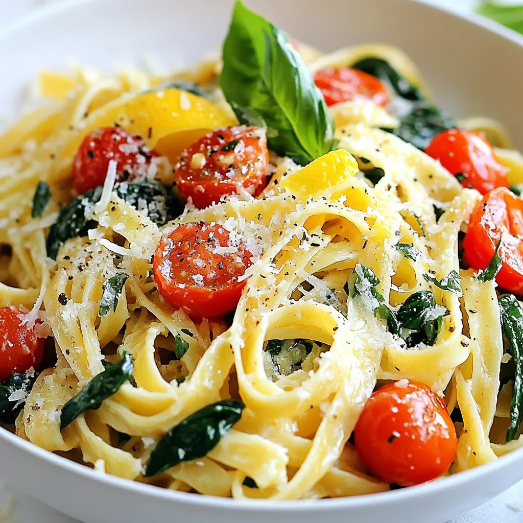 - 12 oz spaghetti or fettuccine - 6 tablespoons unsalted butter - 6 cloves garlic, finely minced - 1 teaspoon red pepper flakes - 1 cup cherry tomatoes, halved - 1 cup fresh baby spinach - 1/2 cup freshly grated Parmesan cheese - Salt and freshly cracked black pepper - Fresh basil leaves, for garnish - Zest of 1 lemon When it comes to making garlic butter pasta, the ingredients matter. Each one plays a key role. For instance, the spaghetti or fettuccine forms the base. I love using fresh pasta for a softer bite. The unsalted butter is crucial for a rich flavor. It pairs perfectly with the garlic, which gives the dish its name. Fresh garlic adds a punch that dried garlic just can't match. The red pepper flakes give a nice kick. You can adjust the heat to your taste. The cherry tomatoes add sweetness and color. They pop when you bite into them, making the dish fun to eat. Fresh baby spinach provides a healthy twist and bright green color. Parmesan cheese is the finishing touch. It brings creaminess and umami. Don't forget the salt and black pepper. They enhance all the flavors. The fresh basil leaves add a lovely aroma. Finally, the lemon zest brings a bright note that lifts the dish. - Alternatives for pasta: You can swap spaghetti for whole wheat or gluten-free pasta. Zucchini noodles are great for a low-carb option. - Dairy-free cheese options: Use cashew cheese or nutritional yeast instead of Parmesan for a vegan touch. - Adding protein options: Consider grilled chicken or shrimp for added protein. You can also use chickpeas for a plant-based choice. These substitutions keep the dish flexible. Feel free to experiment with what you have at home. Enjoy cooking! {{ingredient_image_2}} To start, I fill a large pot with water. I add salt to make it flavorful. Bring the water to a boil. Once boiling, add 12 oz of spaghetti or fettuccine. Cook it according to the package directions. I prefer it al dente, which means it should be firm but not hard. This usually takes about 8 to 10 minutes. Before I drain the pasta, I always save about 1 cup of the cooking water. This water is starchy and helps later. While the pasta cooks, I melt 6 tablespoons of unsalted butter in a large skillet over medium heat. Once melted, I add 6 finely minced cloves of garlic. I sauté the garlic for about 1 minute. I stir it often to keep it from browning. The smell is amazing! Next, I sprinkle in 1 teaspoon of red pepper flakes. I then add 1 cup of halved cherry tomatoes. I cook this mix for 3 to 4 minutes. The tomatoes should soften and release their juices. After that, I toss in 1 cup of fresh baby spinach. I stir until it wilts, which takes about 2 minutes. Now comes the fun part! I carefully add the drained pasta right into the skillet with the garlic butter sauce and veggies. I toss everything together to coat the pasta well. If it seems a bit dry, I add some of the reserved pasta water. I do this a little at a time until I get the right texture. Next, I stir in 1/2 cup of freshly grated Parmesan cheese. I also add salt and freshly cracked black pepper to taste. I mix it well until the cheese melts and the sauce becomes creamy. Just before serving, I fold in the zest of 1 lemon. This adds a bright flavor. Finally, I serve it warm, garnished with fresh basil leaves and more Parmesan if I want. To get the best garlic flavor, you must avoid burnt garlic. Burnt garlic tastes bitter and can ruin your dish. Cook it on medium heat for about a minute until it's fragrant. If it turns brown, start over. Balancing spice levels is important. The red pepper flakes add heat, but you can adjust them. Start with less if you prefer a milder taste. You can always add more later. Pair garlic butter pasta with a light white wine, like Pinot Grigio. A fresh salad with mixed greens also fits well. It adds crunch and a refreshing taste. When plating, use warm plates. This keeps the pasta hot longer. Add a sprinkle of fresh basil and extra Parmesan cheese on top for beauty and flavor. For added crunch, consider adding nuts. Pine nuts or toasted walnuts work well. They bring texture and flavor to the dish. You can also add vegetables like bell peppers or zucchini. They add color and nutrition. Fresh herbs like parsley or oregano can give new flavors. Experiment with what you like best! Pro Tips Use Fresh Ingredients: Fresh garlic, spinach, and tomatoes will elevate the flavor of your dish. Always opt for quality ingredients for the best results. Adjust the Spice Level: Feel free to modify the amount of red pepper flakes according to your heat preference. Start small and add more as needed. Save the Pasta Water: The starchy pasta water is essential for achieving a creamy sauce. Add it gradually to control the consistency of your dish. Garnish for Freshness: Fresh basil and a sprinkle of extra Parmesan not only enhance the appearance but also add a burst of flavor just before serving. {{image_4}} You can easily make this dish vegetarian or vegan. For the butter, try using olive oil or plant-based butter. These substitutes keep the rich flavor but fit a vegan diet. For cheese, use a dairy-free option like cashew cheese or nutritional yeast. These add a cheesy taste without dairy. You can also add plant-based proteins. Think about using chickpeas or tofu. They boost protein and make the dish filling. Seasonal veggies can change the flavor of your dish. In spring, try adding asparagus or peas. In summer, zucchini or bell peppers work well. In autumn, add roasted squash or mushrooms. In winter, use hearty greens like kale. You can also adapt the dish for summer or winter flavors. For summer, add fresh herbs like basil or mint. In winter, use warming spices like nutmeg or cinnamon for a cozy feel. You can add regional twists to make this dish unique. For Italian flair, use different cheeses like Pecorino Romano or Gorgonzola. Each cheese gives a different taste. You can also add exotic spices for an international flavor. Try cumin or coriander for a Middle Eastern touch. For a spicy kick, add chili flakes or paprika. These small changes can transform the dish into something special. To keep your garlic butter pasta fresh, place it in a container. Seal it tightly. Store it in the fridge for best results. Use an airtight container to keep out air and moisture. This method helps preserve flavor and texture. If you want to save it for later, freezing is a great option. Divide the pasta into smaller portions. Use freezer-safe bags or containers. Remove as much air as possible before sealing. This helps prevent freezer burn. When it’s time to enjoy your leftovers, reheating is simple. Use the microwave or stovetop. If using the microwave, place it in a bowl. Add a splash of water or olive oil to keep it moist. Cover it with a microwave-safe lid or wrap. Heat in short bursts, stirring in between. For stovetop reheating, place the pasta in a skillet. Add a bit of water or broth for moisture. Heat over low to medium heat. Stir often to ensure even warming. This method keeps the pasta's taste and texture intact. Leftovers can stay fresh in the fridge for about 3-4 days. Always check for signs of spoilage before eating. Look for changes in color or texture. If it smells off, it’s best to toss it. If you freeze the pasta, it can last up to 2-3 months. Make sure to label the containers with the date. This helps you keep track of how long they've been stored. Yes, you can use whole wheat pasta. It adds fiber and nutrients. Whole wheat pasta has a nutty flavor. It cooks slightly differently, so check the package for timing. You may need to adjust the cooking time to avoid overcooking. The texture may also be firmer. This can add a nice chew to your dish. Absolutely! You can use gluten-free pasta. Look for options made from rice or corn. These alternatives cook well and taste good too. Just follow the cooking instructions on the package. Make sure to check for cross-contamination if you have strong gluten allergies. This way, everyone can enjoy this tasty dish! To add heat, use more red pepper flakes. Start with one more teaspoon and taste. You can also add fresh chili peppers. Sauté them with the garlic for a stronger kick. If you like, try a splash of hot sauce as you mix in the pasta. These tips will give your garlic butter pasta a fun twist! This recipe showcases simple yet flavorful ingredients. You learned how to prepare a delicious garlic butter pasta and explore various options for substitutions and enhancements. My insights on cooking techniques and storage tips ensure your meal remains fresh and enjoyable. Whether you're cooking for friends or just for yourself, this dish offers flexibility and flavor. Enjoy your culinary journey and feel free to experiment with new twists!