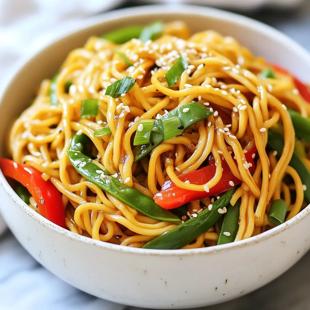 - 8 oz. noodles (egg or rice noodles) - 1 tablespoon vegetable oil - 2 cloves garlic, minced - 1 tablespoon ginger, grated - 1 red bell pepper, sliced - 1 green bell pepper, sliced - 1 cup snap peas, trimmed - 3 green onions, chopped - 2 tablespoons soy sauce - 1 tablespoon rice vinegar - 1 tablespoon sesame oil - 1 tablespoon Szechuan peppercorns, crushed - 1 teaspoon chili flakes - Salt, to taste - Toasted sesame seeds for garnish - Fresh cilantro for garnish - Additional vegetables like carrots or broccoli - Protein sources like cooked chicken or tofu Using fresh ingredients makes a big difference. Look for bright, crisp vegetables. Choose firm noodles for the best bite. Fresh garlic and ginger have stronger flavors. Always check the expiration dates on sauces to ensure quality. This attention to detail will elevate your Szechuan noodles to a new level. {{ingredient_image_2}} To start, boil a large pot of water. Add 8 oz. of your choice of noodles. For a quick meal, I recommend egg noodles or rice noodles. Cook them as per the package instructions until they are al dente. Once done, drain the noodles and rinse them under cold water. This stops the cooking. Set the noodles aside for later. In a small bowl, mix together the sauce. Combine 2 tablespoons of soy sauce, 1 tablespoon of rice vinegar, and 1 tablespoon of sesame oil. Add 1 tablespoon of crushed Szechuan peppercorns and 1 teaspoon of chili flakes. Whisk it all together until smooth. Set this spicy sauce aside for now. Heat 1 tablespoon of vegetable oil in a large skillet or wok on medium heat. Add 2 cloves of minced garlic and 1 tablespoon of grated ginger. Stir these for about 30 seconds. You want them fragrant but not burnt. Next, add 1 sliced red bell pepper, 1 sliced green bell pepper, and 1 cup of snap peas. Stir-fry for about 3-4 minutes. The veggies should be bright and tender but still crisp. Now, it’s time to mix everything. Gently add the drained noodles to the skillet. Pour in the Szechuan sauce you prepared earlier. Toss all ingredients together for about 2-3 minutes. Ensure the noodles are well coated in the sauce and heated through. Finally, stir in 3 chopped green onions. Taste the noodles and add salt if needed. Then, serve the Szechuan noodles in deep bowls. For a nice touch, sprinkle toasted sesame seeds on top. You can add extra bell pepper slices or a sprig of cilantro for color. Enjoy! To cook noodles perfectly, start with a big pot of water. Bring it to a boil first. Add your noodles and stir them gently. Check the package for timing. Once they are al dente, drain them quickly. Rinse under cold water to stop cooking. This keeps them firm and prevents sticking. Adjusting the spice level is easy. If you like more heat, add more chili flakes or Szechuan peppercorns. If you prefer mild, use less. Remember, taste as you go! You can always add more spice later, but you can't take it out. To make these noodles vegetarian, skip the meat and focus on fresh veggies. For a vegan version, ensure your sauces are plant-based. Soy sauce is usually vegan, but check the label. You can also replace any non-vegan ingredients with vegan options. Try adding tofu or tempeh for protein. Pro Tips Choose Your Noodles Wisely: Depending on your texture preference, egg noodles offer a richer taste while rice noodles provide a lighter, chewier bite. Customize Your Spice Level: Adjust the amount of chili flakes and Szechuan peppercorns according to your heat tolerance for a personalized kick. Fresh Ingredients Matter: Using fresh garlic, ginger, and crisp vegetables enhances the overall flavor and texture of the dish. Get Creative with Garnishes: Consider adding fresh herbs like cilantro or mint, or even sliced radishes, for an extra layer of flavor and color. {{image_4}} You can easily add protein to your Szechuan noodles. Chicken is a popular choice. Use about 1 cup of cooked, shredded chicken. It adds a nice flavor and texture. Tofu is another great option. Use firm or extra-firm tofu. Simply cube it and sauté until golden. You can also try shrimp or beef for a different twist. Just make sure to cook the protein well before adding it to the noodles. Feel free to mix up the veggies in your dish. You can use broccoli or carrots for a crunchy bite. Snow peas work well too and add a nice sweetness. If you want a greener touch, add zucchini or bok choy. Just remember to cut all vegetables into even strips or pieces. This ensures they cook evenly and look great on your plate. If you're looking for a gluten-free version, choose rice noodles. They cook quickly and taste great. You can also use gluten-free soy sauce. This keeps all the flavors without the gluten. For a twist, try zucchini noodles or spaghetti squash as a base. These options add a unique touch while keeping it light and healthy. To store your leftover Szechuan noodles, allow them to cool first. Place the noodles in an airtight container. Make sure to keep the vegetables mixed in. Refrigerate them for up to three days. This keeps the flavors fresh and the noodles tasty. When you are ready to enjoy your leftovers, take them out of the fridge. Add a splash of water or soy sauce to keep them moist. Use a skillet over medium heat or a microwave. Stir occasionally to heat evenly. The noodles should be hot in just a few minutes. Freezing Szechuan noodles is easy for meal prep. Pack the cooled noodles in freezer-safe bags. Remove as much air as possible before sealing. They can last in the freezer for up to three months. To eat, thaw in the fridge overnight and reheat as mentioned above. Enjoy the taste of Szechuan any time! You can tell when the noodles are al dente by tasting them. They should be firm but not hard. Follow the package instructions for cooking time. Usually, it takes about 6 to 8 minutes. Drain them once they are cooked. Rinse them briefly under cold water to stop the cooking. This step helps keep them firm. Yes, you can use different types of noodles! Egg noodles and rice noodles work well for this dish. You can even try udon or soba noodles if you like. Each type will give a different texture and flavor. Just adjust the cooking time based on the noodle type you choose. If you can’t find Szechuan peppercorns, you can use black pepper or crushed red pepper. However, they won’t give the same unique flavor. You may also try a mix of ground coriander and a bit of cayenne for some heat. This won't match the flavor exactly, but it will still taste great. The spice level of Szechuan noodles can vary. It depends on the amount of chili flakes you add. The recipe calls for 1 teaspoon, which gives a nice kick. If you prefer less heat, use less chili. If you want more spice, add more chili flakes or even hot sauce. Always taste as you go! In this blog post, we covered key ingredients for Szechuan noodles and how to make them. You learned to cook noodles, prepare sauce, and sauté aromatics. I shared tips for flavor, spice levels, and even dietary options. We discussed variations with proteins and veggies, plus storage tips for leftovers. In summary, you can enjoy delicious Szechuan noodles at home. Follow these steps, get creative, and make it your own!