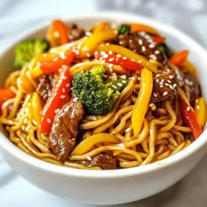 - 8 oz lo mein noodles - 200g beef flank steak, thinly sliced - Fresh vegetables: bell pepper, broccoli, carrot, green onions - 2 tablespoons soy sauce - 1 tablespoon oyster sauce - 1 tablespoon sesame oil - 1 tablespoon vegetable oil - 2 cloves garlic, finely minced - 1 inch fresh ginger, grated - Salt and pepper to taste - Sesame seeds for garnish When I make beef lo mein stir fry, I start with the main ingredients. I love using lo mein noodles because they soak up the sauce well. The beef flank steak adds a rich flavor. Thin slices give you the best taste in every bite. Fresh veggies bring bright colors and crunch. I usually choose bell peppers, broccoli, carrots, and green onions. Next, I grab my sauces and oils. Soy sauce gives that salty kick. I add oyster sauce for depth and richness. Sesame oil adds a nutty note. Vegetable oil is perfect for cooking at high heat. Aromatics are key too! I use garlic and ginger to build flavor right away. They create a warm, inviting aroma. A pinch of salt and pepper brings it all together. I like to finish with sesame seeds for a nice touch. They add a little crunch and look pretty on the plate. {{ingredient_image_2}} 1. Bring salted water to a boil. Fill a large pot with water and add a good amount of salt. The salt helps the noodles taste better. 2. Cook the lo mein noodles. Add 8 oz of lo mein noodles to the boiling water. Cook them for 4-6 minutes. Check the package for exact times. You want them al dente, just firm enough to bite. 3. Drain and rinse the noodles. Once cooked, drain the noodles in a colander. Rinse them briefly under cold water. This stops the cooking and keeps them from sticking. 1. Combine beef with sauces. Take 200g of thinly sliced beef flank steak. In a bowl, mix it with 2 tablespoons of soy sauce, 1 tablespoon of oyster sauce, and a pinch of salt and pepper. 2. Let it marinate. Make sure the beef is well-coated and let it sit for about 10 minutes. This adds flavor and helps tenderize the meat. 1. Cook the beef in oil. Heat 1 tablespoon of vegetable oil in a large skillet or wok over medium-high heat. Add the marinated beef in a single layer. Cook for 2-3 minutes, until browned and cooked through. Then, remove it from the skillet. 2. Saut&eacute; garlic and ginger. In the same skillet, lower the heat a bit. Add 1 tablespoon of sesame oil, 2 cloves of finely minced garlic, and 1 inch of grated ginger. Saut&eacute; for about 30 seconds. Do not let the garlic burn or it will taste bitter. 3. Stir-fry the vegetables. Toss in 1 sliced bell pepper, 1 cup of broccoli florets, and 1 julienned carrot. Stir-fry these for 3-4 minutes until they are tender yet still crunchy. 4. Combine all ingredients. Return the cooked beef to the skillet along with the noodles. Gently toss everything together to mix the flavors well. 5. Heat everything through. If you want more flavor, drizzle a bit more soy sauce over the stir-fry. Toss again and cook for another 2 minutes. Keep stirring to heat evenly. 6. Finish with green onions. Finally, add 4 sliced green onions and give everything a last toss before you take it off the heat. This method gives you a quick and tasty Beef Lo Mein that is sure to impress! To get the best stir fry, use a hot pan. High heat allows the beef and veggies to cook quickly. This keeps them tender and crisp. Always preheat your skillet or wok. A hot surface helps the food sear, not steam. Stir the ingredients fast. This ensures even cooking and keeps flavors fresh. Choosing the right beef cut is key. I recommend flank steak. It&rsquo;s tender and flavorful. Slice it thinly against the grain. This helps break down the fibers, making it softer. Marinate the beef for about 10 minutes. Use soy sauce and oyster sauce for great flavor. This adds depth and ensures tenderness. You can boost the dish with extra sauces. Try adding hoisin sauce for sweetness. A dash of chili sauce gives heat. Always taste your dish before serving. Adjust with salt and pepper as needed. Proper seasoning makes all the difference. It brings out the flavors of every ingredient. Pro Tips Tip Title: Use High Heat: Stir-frying requires high heat to ensure that the beef and vegetables cook quickly while retaining their texture and flavor. Tip Title: Cut Against the Grain: Slicing the beef against the grain helps to achieve a more tender bite and makes it easier to chew. Tip Title: Prep Ahead: Having all your ingredients prepped and ready to go before you start cooking will make the process smoother and quicker. Tip Title: Customize Your Veggies: Feel free to swap in your favorite vegetables or whatever you have on hand for a personalized touch to this dish. {{image_4}} You can change the proteins in your Beef Lo Mein. Try chicken, shrimp, or tofu instead. Each option brings a new taste. For veggies, mix it up. Use snow peas, mushrooms, or bok choy. These swaps keep the dish fresh and fun. For a gluten-free meal, swap the regular soy sauce for a gluten-free version. This keeps the flavor while meeting dietary needs. If you want a vegetarian dish, replace beef with tofu or tempeh. Both options soak up flavors well and add protein. If you like heat, add chili sauce or red pepper flakes. This gives your dish a spicy kick. For a sweet and sour twist, mix in a bit of sugar or pineapple juice. These changes can make your Beef Lo Mein exciting and delicious. To keep your Beef Lo Mein fresh, store it in an airtight container. Make sure the dish has cooled before sealing it. This method keeps out moisture and helps maintain flavor. You can store it in the fridge for up to three days. If you want to enjoy it later, freezing is a good option. If you have leftovers, freezing is easy. First, let the dish cool. Then, place it in freezer-safe bags or containers. Be sure to remove as much air as possible. This helps prevent freezer burn. Your Beef Lo Mein can last up to three months in the freezer. To reheat, defrost it in the fridge overnight. Then, warm it on the stove or in the microwave until hot. Check for signs of spoilage before eating leftovers. Look for off smells or changes in color. If the dish looks dry or has ice crystals, it may not taste good. Always trust your senses. To avoid spoilage, store the dish promptly after cooking and consume it within recommended time frames. You can make lo mein noodles at home using just flour and water. Mix 2 cups of all-purpose flour with 1/2 cup of water. Knead the dough for about 10 minutes. Let it rest for 30 minutes. Roll it thin and cut into noodles. You can also use egg or wheat flour for different textures. These homemade noodles will add a special touch to your Beef Lo Mein. Yes, you can use pre-cooked beef. Just slice it thinly before adding to the stir-fry. Heat the beef in the skillet first to warm it up. Then add the vegetables and noodles. This cuts down your cooking time and still gives you a tasty meal. Make sure to adjust the sauce because pre-cooked beef may already have seasoning. If you need a soy sauce substitute, try tamari or coconut aminos. Both options work well for gluten-free diets. You can also use liquid aminos for a similar flavor. If you want a sweeter taste, mix a bit of honey with vinegar. Each of these options will still make your Beef Lo Mein flavorful. Beef Lo Mein can last about 3 to 4 days in the fridge. Store it in an airtight container to keep it fresh. When you're ready to eat, just reheat it in a skillet or microwave. Make sure to check for any off-smells or changes in texture before eating leftovers. Enjoy your tasty meal again! Beef Lo Mein combines tasty noodles, beef, and fresh veggies. In this guide, I covered key ingredients, cooking steps, and helpful tips. My aim was to make your cooking easy and fun. You can swap proteins and veggies for variety. Remember to store leftovers properly for the best taste. Enjoy your delicious Beef Lo Mein and make it your own!