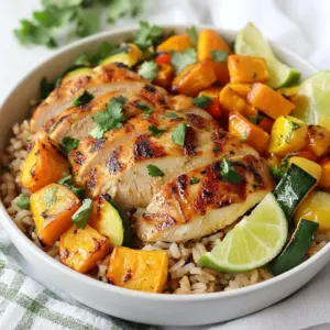 - 2 boneless, skinless chicken breasts - 1 large sweet potato, peeled and diced - 1 cup brown rice - 2 tablespoons olive oil - 1 teaspoon smoked paprika - 1 teaspoon garlic powder - 1 teaspoon cumin - Salt and pepper to taste - Fresh cilantro - Lime wedges When you gather the ingredients, focus on quality. Fresh chicken and sweet potatoes make a big difference. The brown rice adds a nutty flavor and chewy texture. For seasonings, I love using smoked paprika. It gives a warm, rich taste. Garlic powder and cumin add depth and a touch of spice. Don&rsquo;t forget to season with salt and pepper! Garnishing your bowl with cilantro adds color and freshness. Lime wedges let you add a zesty kick. Each bite becomes a burst of flavor! {{ingredient_image_2}} First, preheat your oven to 400&deg;F (200&deg;C). This heat helps the sweet potatoes cook nicely. In a bowl, mix diced sweet potato with 1 tablespoon of olive oil, smoked paprika, garlic powder, cumin, salt, and pepper. Make sure every piece gets coated. Spread the sweet potatoes on a baking sheet in one layer. Roast them for 20-25 minutes. They should be soft and caramelized when done. While the sweet potatoes roast, rinse 1 cup of brown rice under cold water. This step washes away extra starch. In a medium saucepan, combine the rinsed rice with 2 cups of vegetable broth. Bring this mix to a boil over medium-high heat. Once it boils, reduce the heat to low and cover the pot. Let it simmer for about 30-35 minutes. The rice will be tender when all the broth is absorbed. Next, heat a skillet over medium-high heat and add 1 tablespoon of olive oil. Season 2 chicken breasts with salt and pepper. Place them in the hot skillet. Cook for about 6-7 minutes on each side. The chicken should be golden brown and fully cooked. Remove the chicken and let it rest for a few minutes before slicing it into strips. In the same skillet, add sliced bell pepper and zucchini. Saut&eacute; for 3-4 minutes, stirring often. They should soften and look vibrant. Now, it&rsquo;s time to build your rice bowl! Start with a base of fluffy brown rice in each bowl. Layer the roasted sweet potatoes on top, followed by the saut&eacute;ed bell pepper and zucchini. Finally, add the sliced chicken on top. For a fresh touch, sprinkle chopped cilantro over each bowl. Serve with lime wedges on the side. Squeeze lime juice over your bowl for an extra burst of flavor. Enjoy! To get sweet potatoes just right, focus on caramelization. First, coat them well with olive oil and spices. Make sure they sit in a single layer on the baking sheet. This helps them brown evenly. After 20-25 minutes in the oven, they should be soft and golden. To check for doneness, poke them with a fork. If it goes in easily, they are ready. You can boost the flavor of your rice bowl with extra spices. Try adding chili powder or a pinch of cayenne for some heat. For toppings, consider crunchy nuts or seeds. A drizzle of tahini or a dollop of yogurt can add creaminess. You can also try a tangy sauce, like a vinaigrette or a spicy mayo, to give your bowl a fresh kick. To ensure your chicken is fully cooked, it needs to reach 165&deg;F (75&deg;C). Use a meat thermometer to check this. If you want, you can grill the chicken for a smoky flavor. Just marinate it for about 30 minutes before grilling. Baking is another option; cook it in the oven at 375&deg;F (190&deg;C) for about 25-30 minutes. Both methods keep the chicken juicy and tasty. Pro Tips Use Fresh Ingredients: Whenever possible, opt for fresh vegetables and herbs to enhance the flavor and nutritional value of your dish. Perfectly Cooked Chicken: Let the chicken rest after cooking for juicier results. This allows the juices to redistribute throughout the meat. Variations on Vegetables: Feel free to change up the vegetables based on what's in season or what you have on hand for added variety. Meal Prep Friendly: This dish stores well in the fridge, making it a great option for meal prepping. Just reheat the components before serving. {{image_4}} You can switch the chicken for many tasty options. If you want something different, try pork or shrimp. Both cook quickly and add unique flavors. For a vegetarian option, use chickpeas or tofu. These proteins soak up flavors well. They also provide a hearty base for your rice bowl. You can mix things up by changing the grain. Quinoa is a great choice. It packs protein and cooks fast. Cauliflower rice is another option. It&rsquo;s low in carbs and adds a fresh crunch. If you prefer, you can use other rice types too. White rice or jasmine rice both work well. They will give your bowl a different taste and texture. Feel free to use other colorful vegetables. Carrots, broccoli, or asparagus can add great flavor. They also make your bowl look vibrant and fun. Using seasonal produce is a smart choice. It often tastes better and is fresher. In spring, add peas or asparagus. In autumn, try butternut squash or Brussels sprouts. Each season brings new flavors to explore! To keep your Chicken and Sweet Potato Rice Bowl fresh, use airtight containers. This helps prevent moisture loss and keeps flavors intact. Place the cooled bowls in the fridge. They will stay good for up to four days. Always let your dish cool down before sealing. This ensures no steam builds up inside the container. You can freeze your assembled bowls for longer storage. To do this, layer all the ingredients in a freezer-safe container. Be sure to leave some space at the top, as food expands when frozen. For best results, consume within three months. When you are ready to eat, thaw the bowl overnight in the fridge. Reheat in the microwave or oven. If using a microwave, cover the bowl to keep moisture in. Heat it in short bursts, stirring in between, until everything is hot. Enjoy your delicious meal! Yes, you can prepare this dish ahead of time. For meal prep, cook the chicken, sweet potatoes, and rice. Store each in separate containers. Keep them in the fridge for up to four days. When ready to eat, reheat everything in the microwave or on the stovetop. This way, you save time on busy days. If you want to switch up the grain, try quinoa or white rice. Both cook quickly and taste great with the chicken and veggies. You can also use cauliflower rice for a low-carb option. Each grain offers a different texture and flavor, so feel free to experiment! To add heat, try mixing in some red pepper flakes or diced jalape&ntilde;os. You could also use hot sauce or chili powder in the seasoning. If you like a smoky flavor, chipotle powder works well too. Adjust the amount based on your spice level preference. This dish is packed with nutrients. Here&rsquo;s a basic breakdown per serving: - Calories: About 450 - Protein: 30g - Carbohydrates: 60g - Fat: 12g This meal provides a good balance of protein and carbs, making it great for energy. Plus, the sweet potato adds fiber and vitamins. This blog post covers how to create a tasty rice bowl with chicken and veggies. We discussed key ingredients like chicken, sweet potatoes, and spices. You learned how to cook the rice, roast the veggies, and layer your bowl beautifully. For more flavor, don't forget the garnishes. Use lime and cilantro to add freshness. Remember, you can switch proteins or grains for variety. Enjoy making this nutritious meal that&rsquo;s full of options!